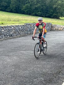 Returning from a cycle ride.