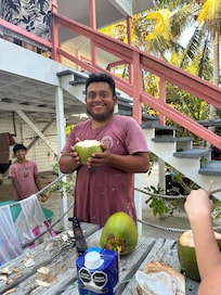 Carlos getting our coconuts ready