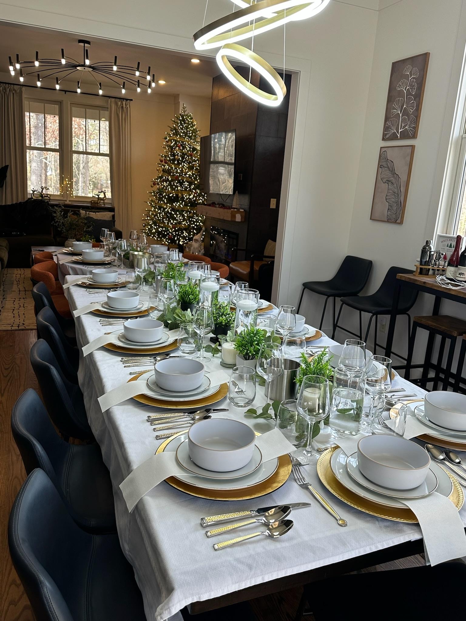 Seating to accommodate a five course dinner. 