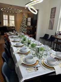 Seating to accommodate a five course dinner.