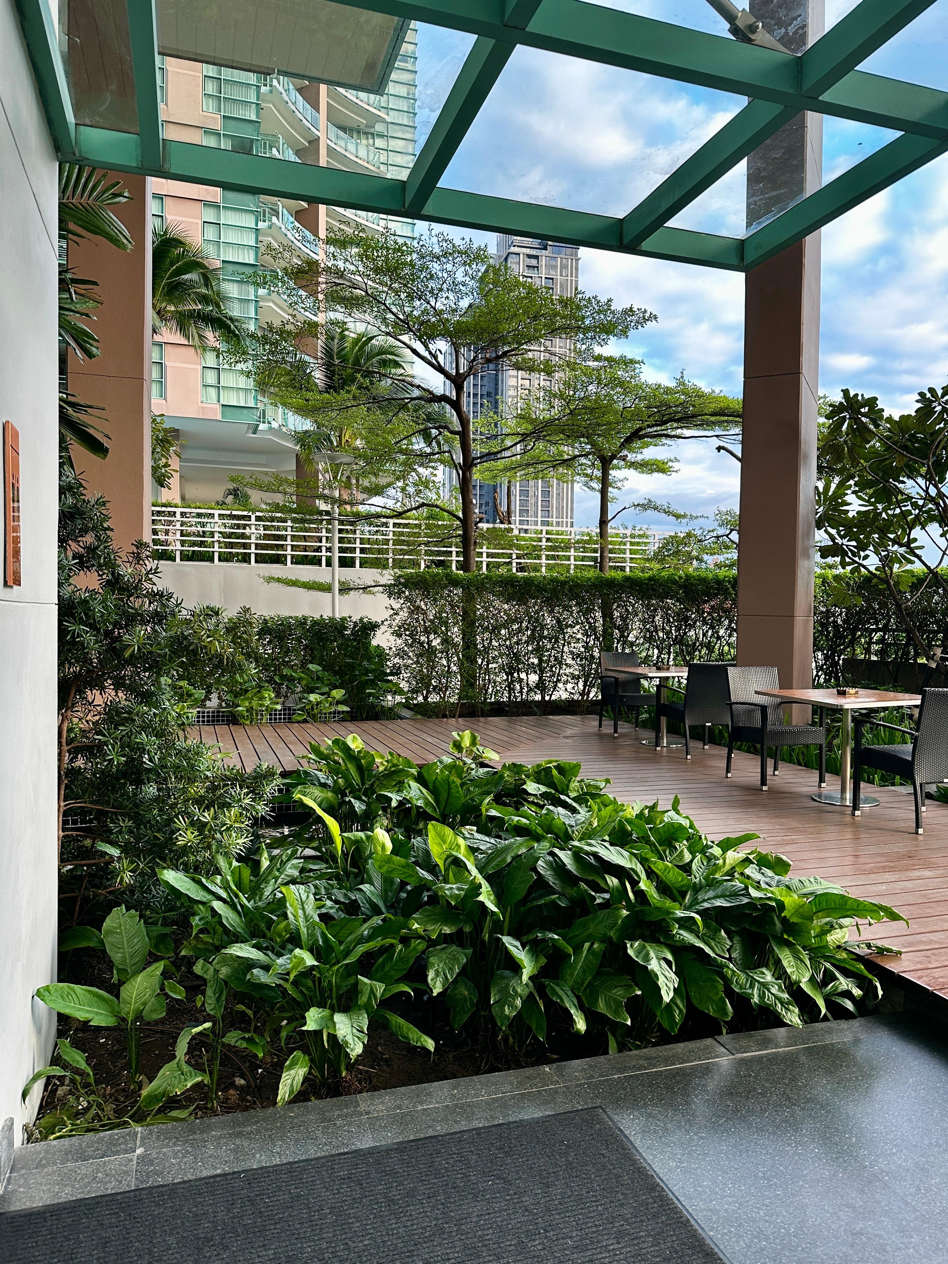 Side patio -
One of many garden patios which provide space for quiet relaxation.