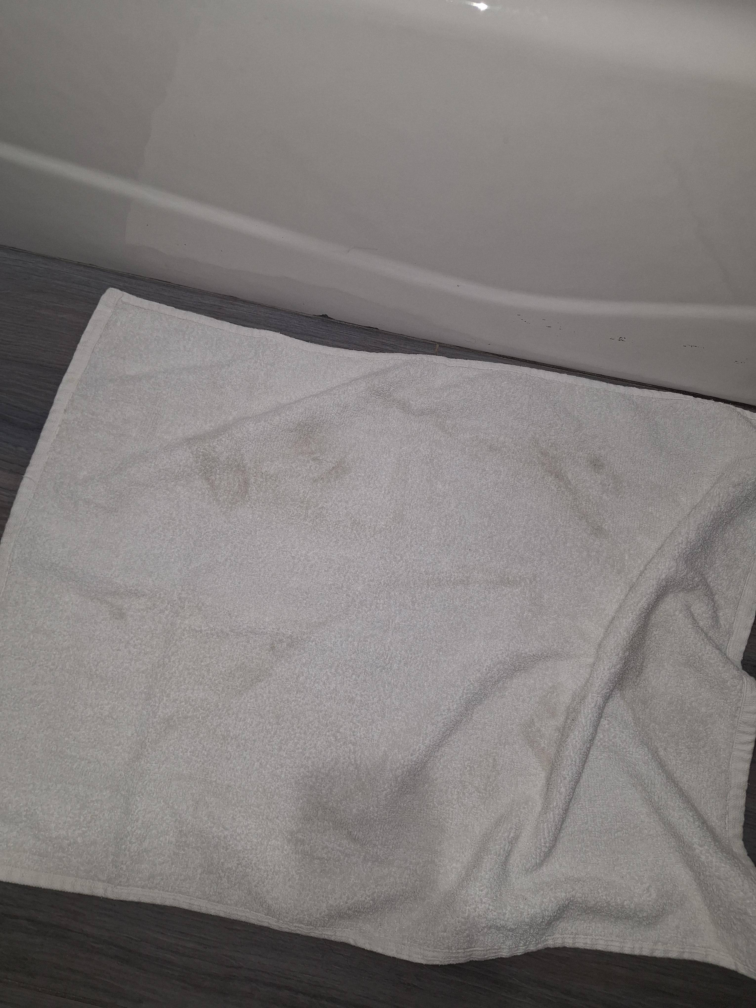 Get ready to shower and this is the towel to step out on!! Stained pillow cases as well. Stained floors. Economical doesn't equal compromised cleanliness or comfort. 