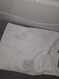 Get ready to shower and this is the towel to step out on!! Stained pillow cases as well. Stained floors. Economical doesn't equal compromised cleanliness or comfort.