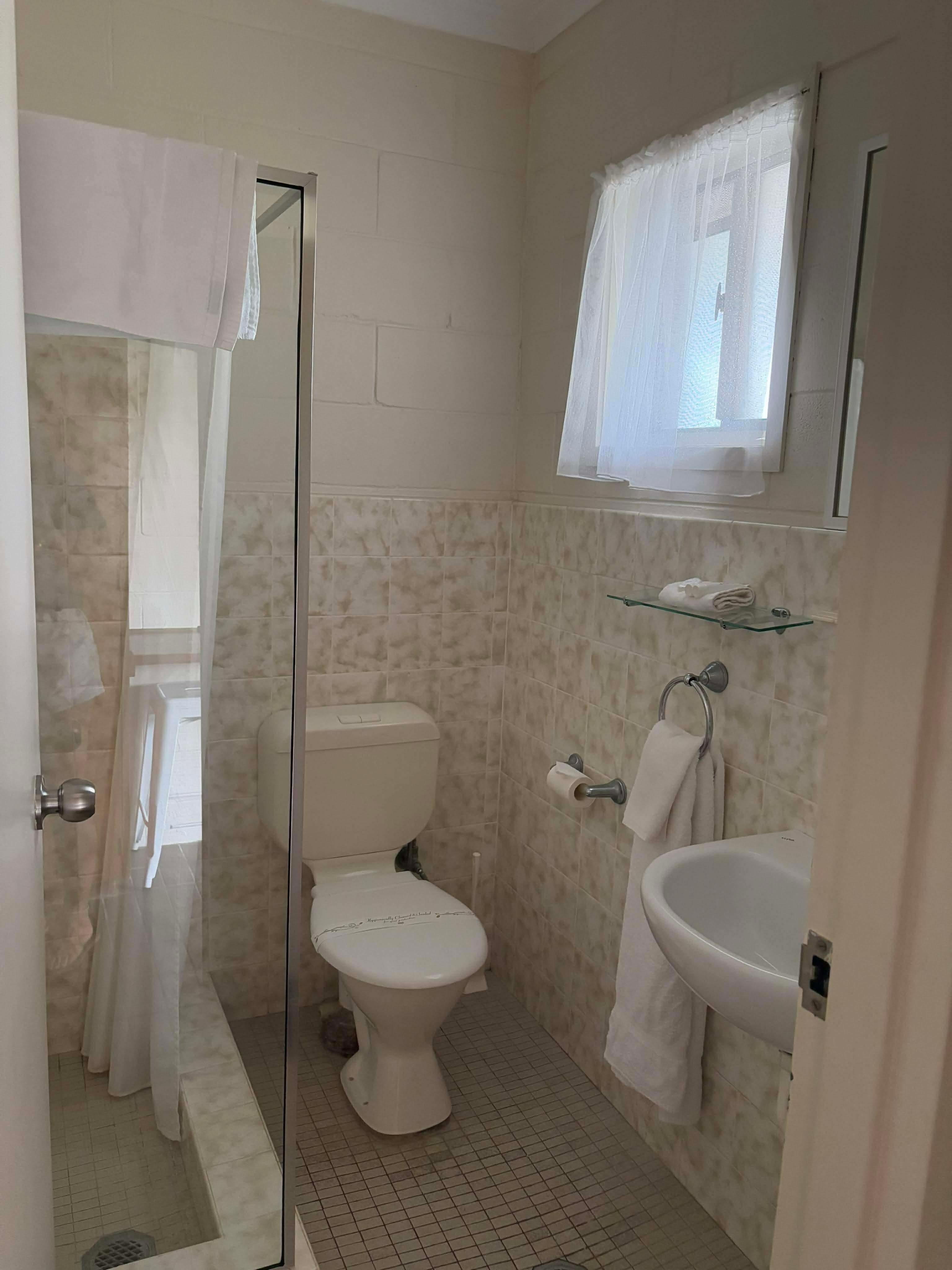 bathroom with provided soap, shampoo & conditioner!