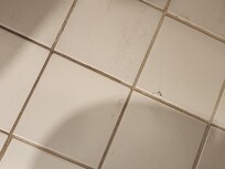 Dirty, stain floor with cracked tiles