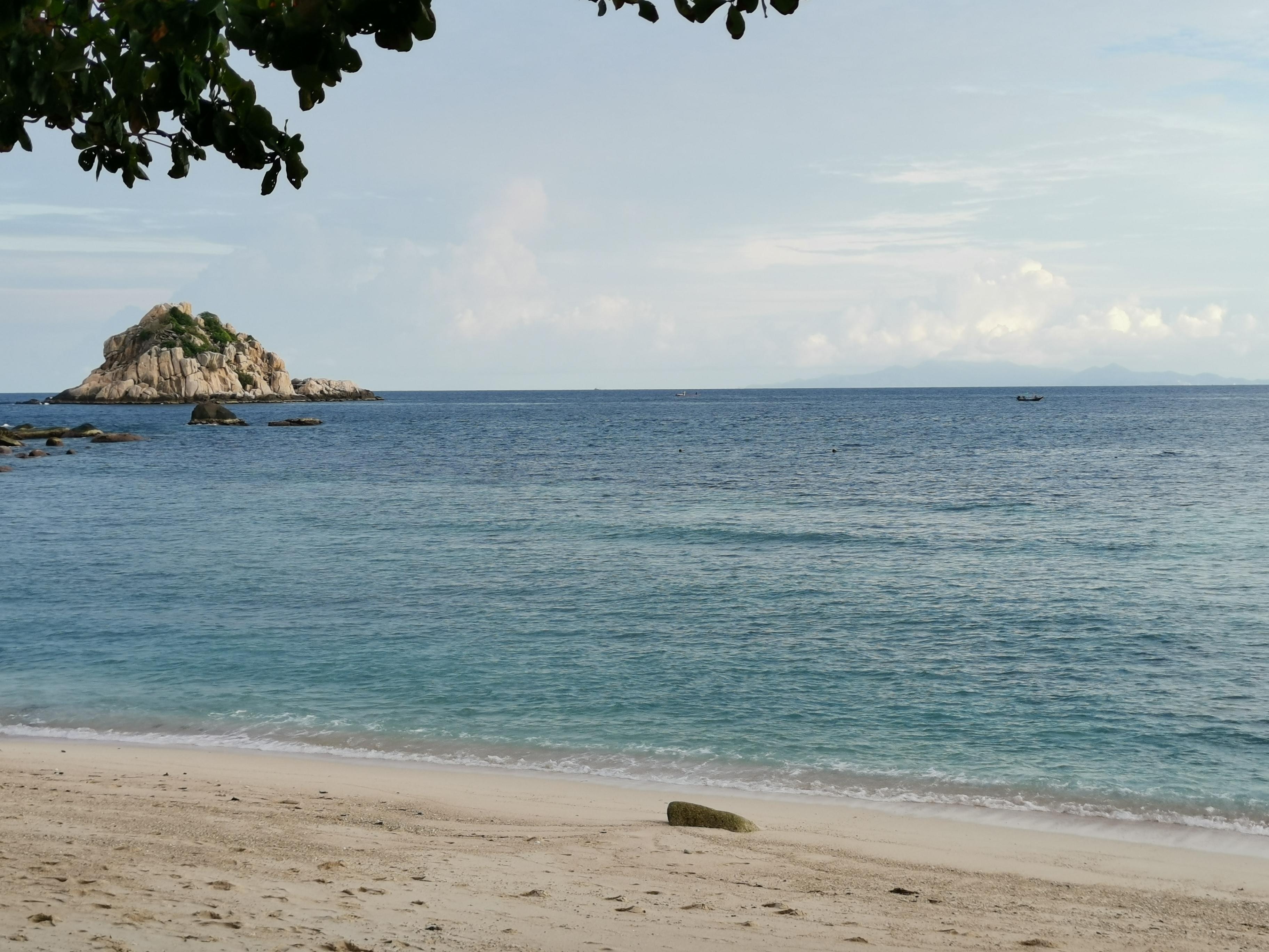 View of Shark Island from sandy beach 