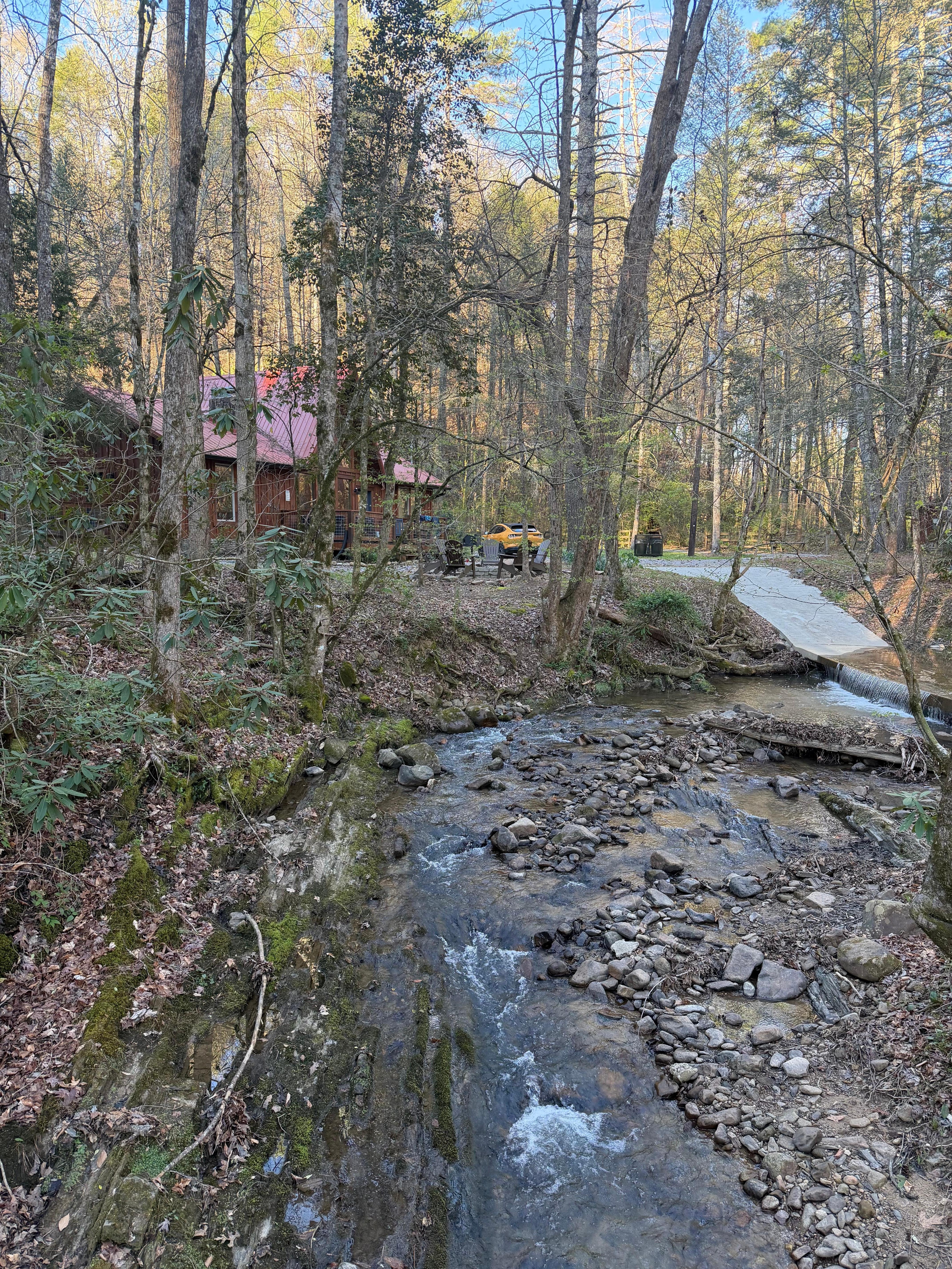 Looking at the house from a nearby bridge. 