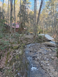 Looking at the house from a nearby bridge.