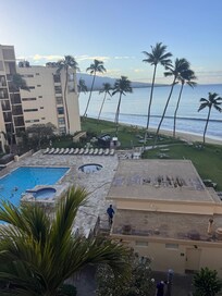 View from stairway to pool area