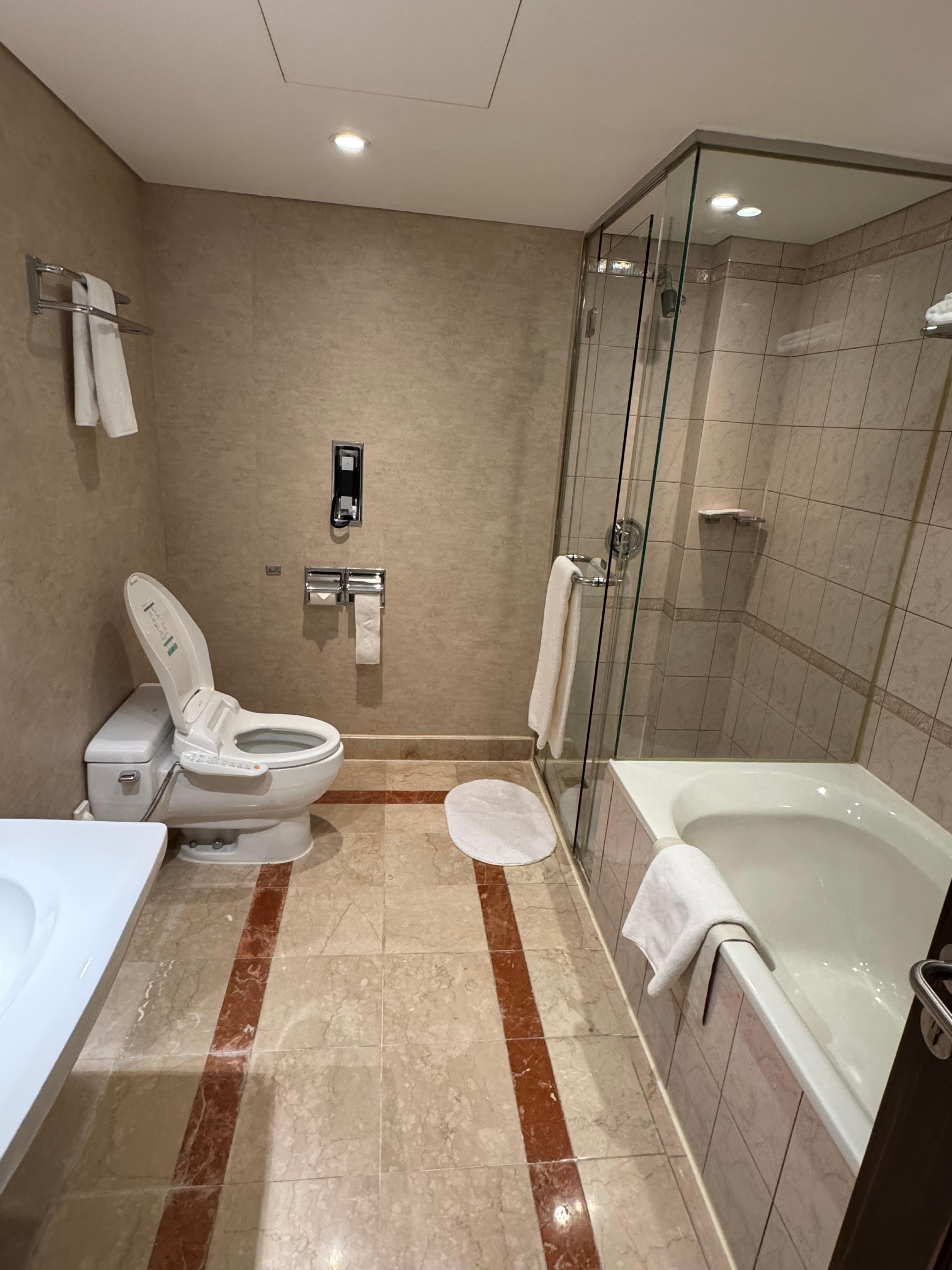 The room has big bathroom but I’d rather have a bigger shower area than big toilet area. It’s such a waste of space. 