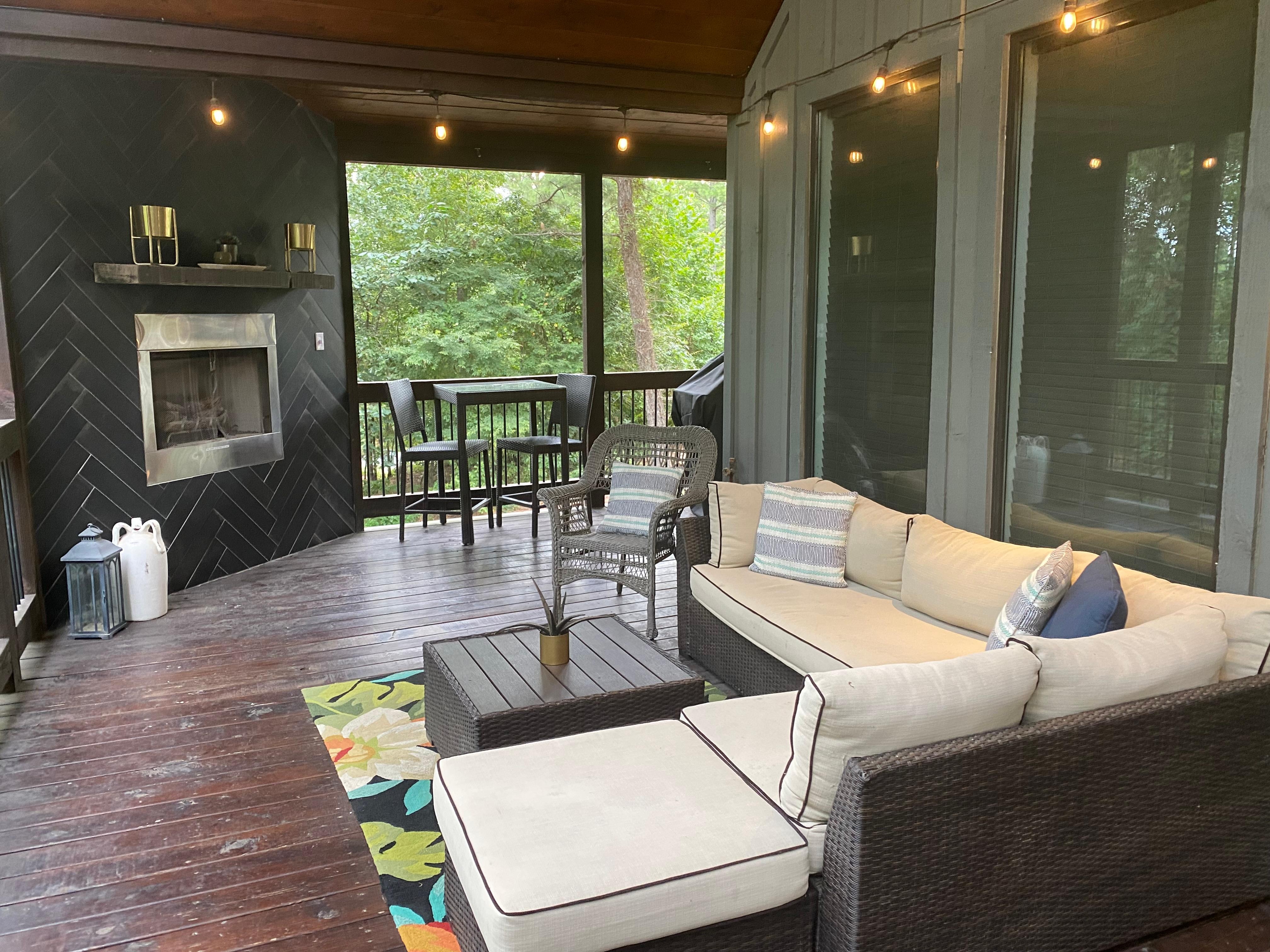 Beautiful back porch to sit and watch the rain fall or the sun shine. 