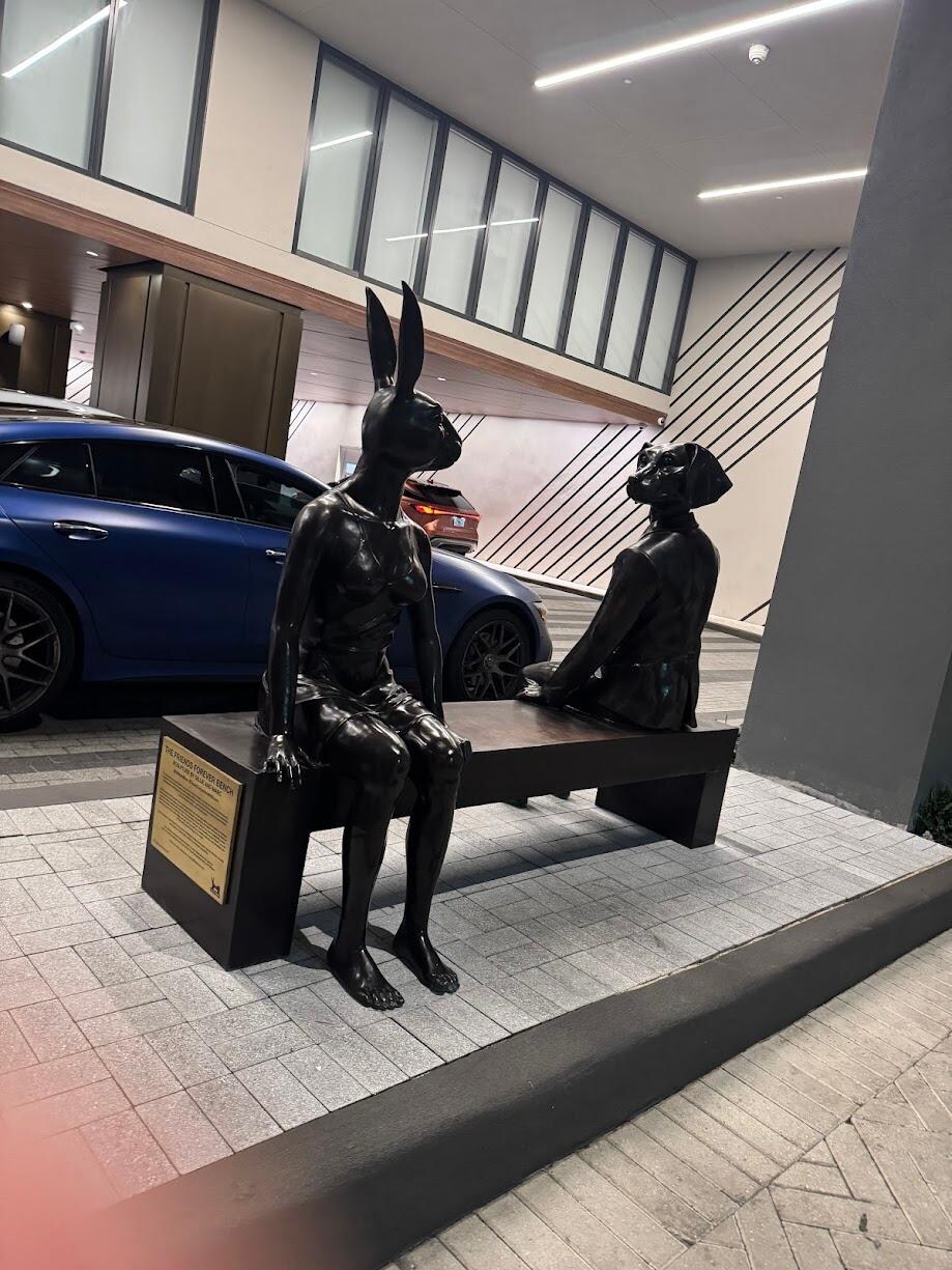 "The Friends Forever Bench"  Sculpture in Valet area at Gale Miami by the artist Gillie and Marc