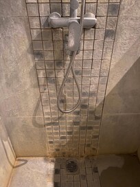 The luxurious shower, note no grout in any of the tiles - just filth.