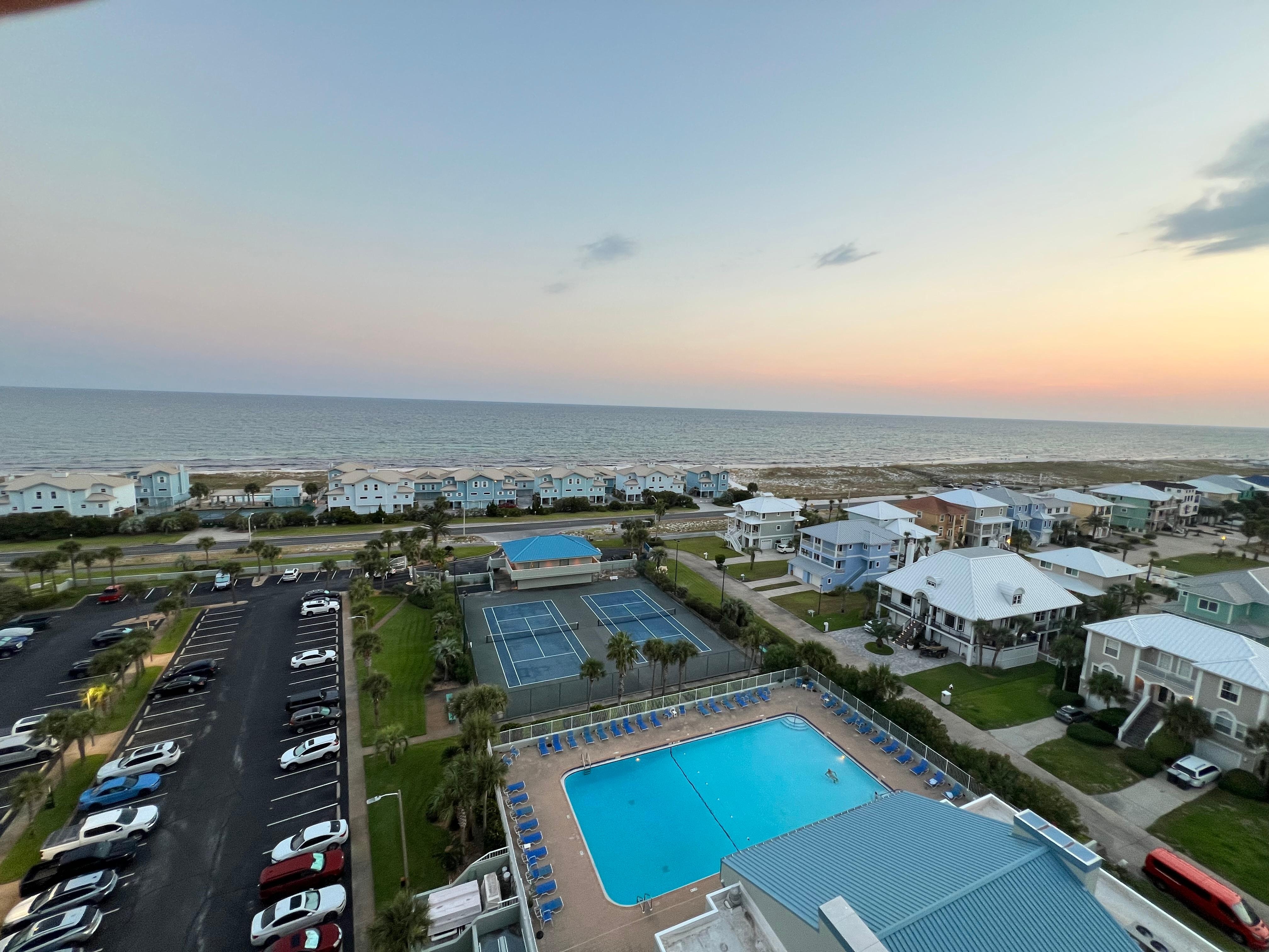 View of Gulf and Olympic pool st Tristan Towers from balcony 