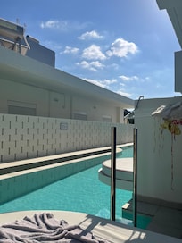 Own private sub lounger straight from your room and shared pool with about 5 others. Rarely in the pool with another person and when we were it was really respectful and private.