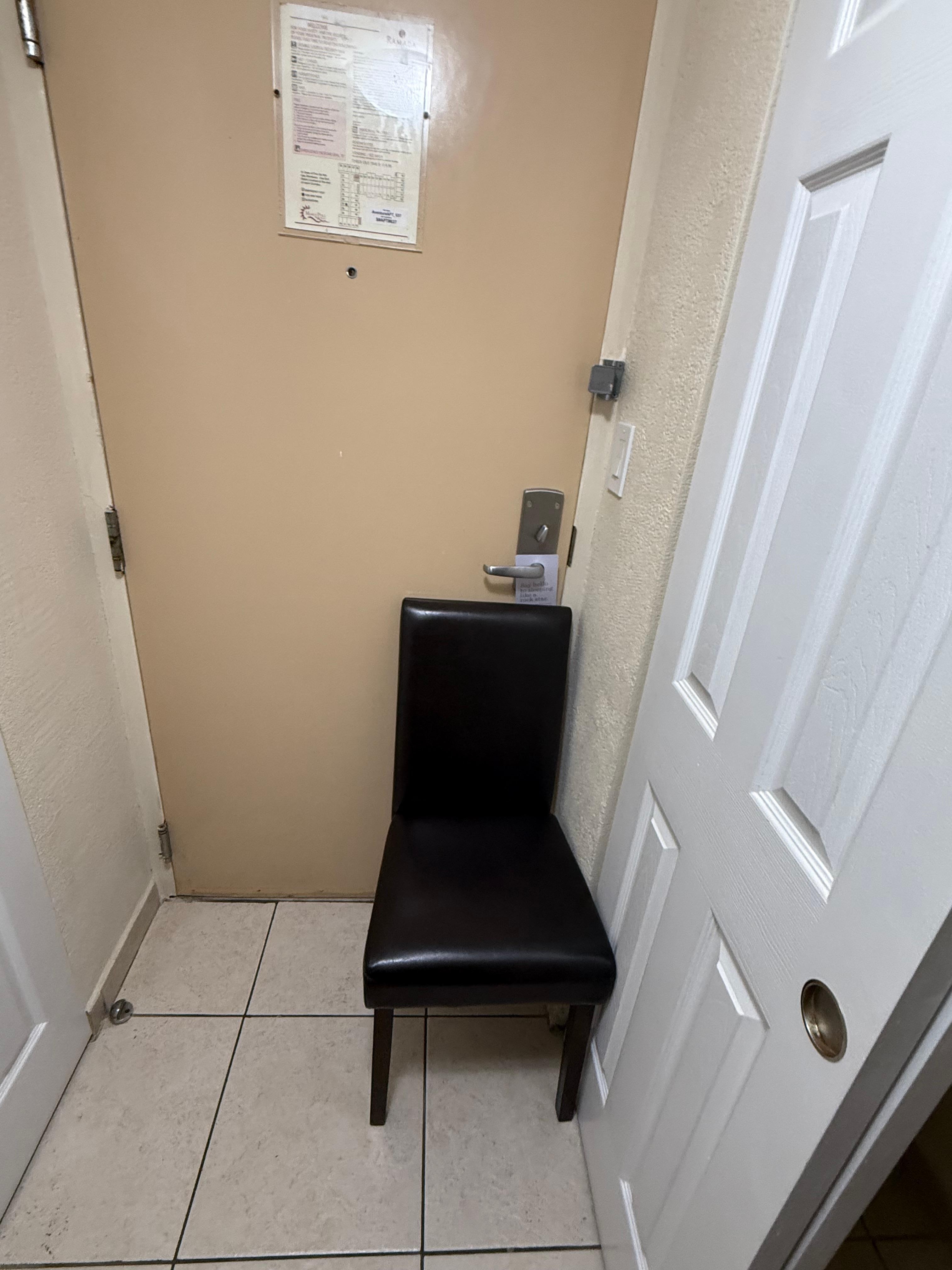 Did not feel safe had to use a chair to keep door closed 