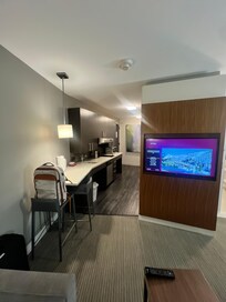 Kitchen inside Suite. The TV retracts outside for better view in bed.