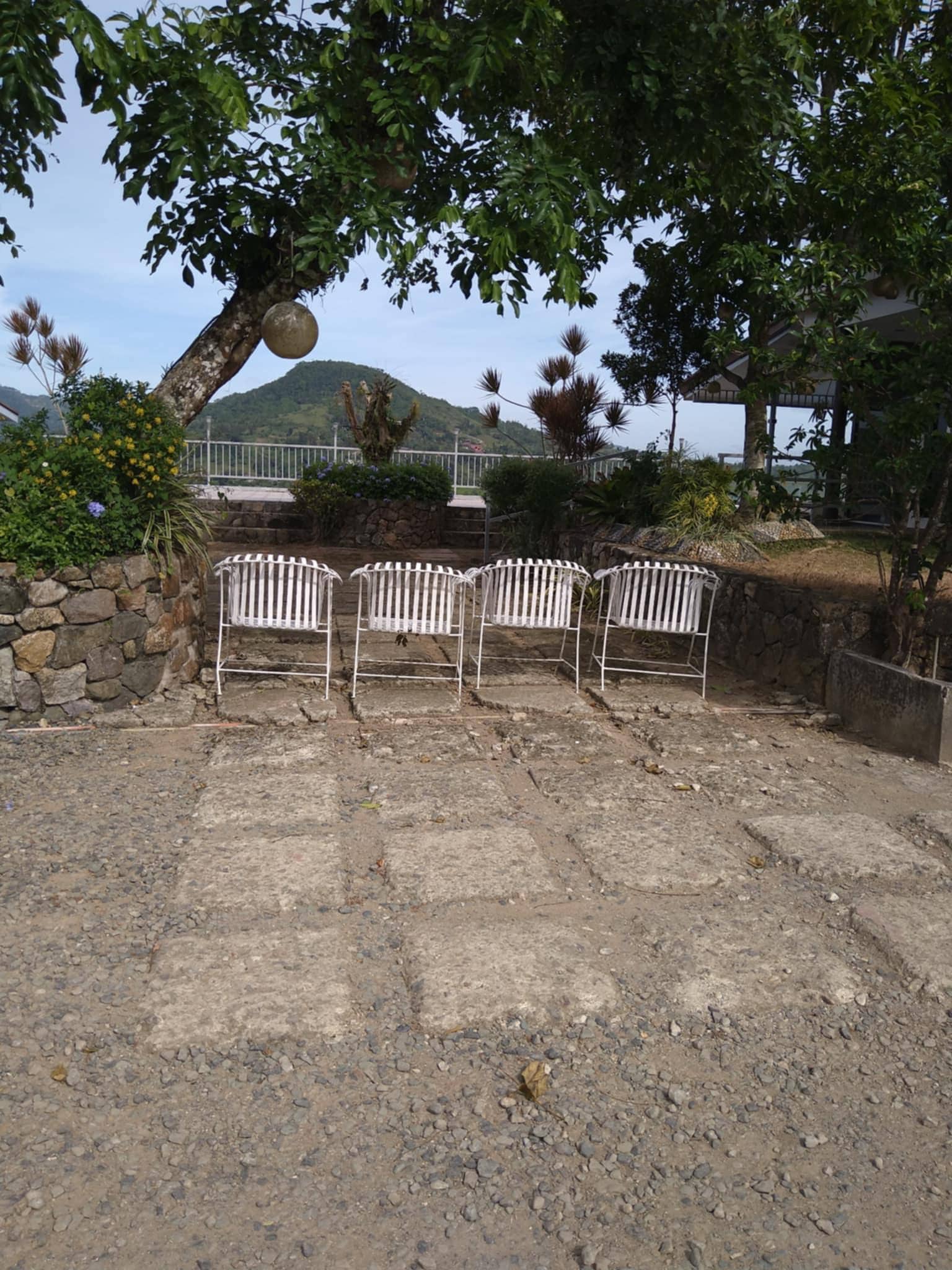 Outdoor pool and common area blocked with chairs, taken the day after the private event.