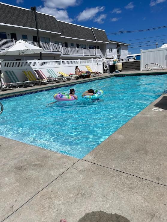 Autumn loved the pool and met a new friend