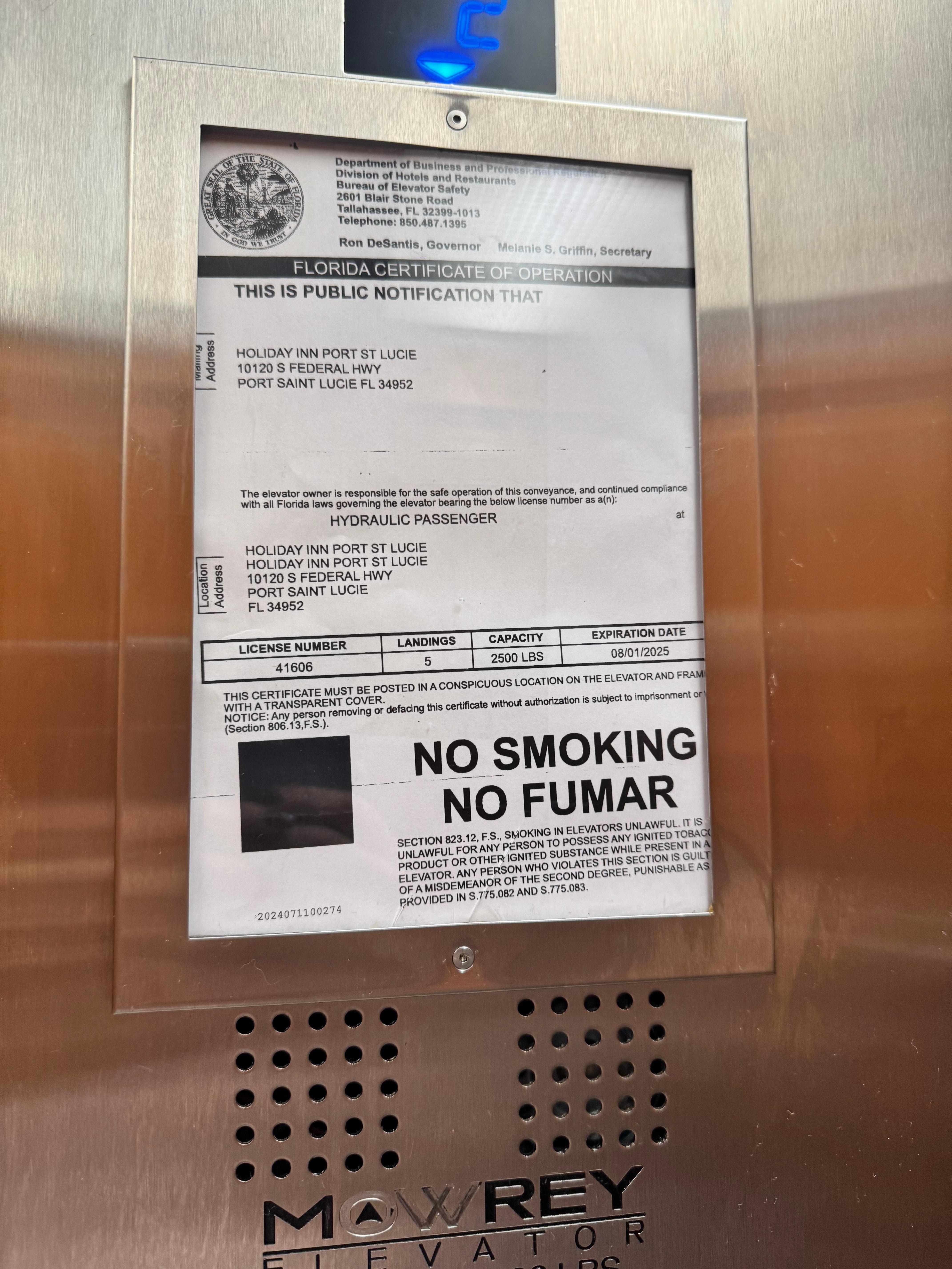 Out of compliance elevators.