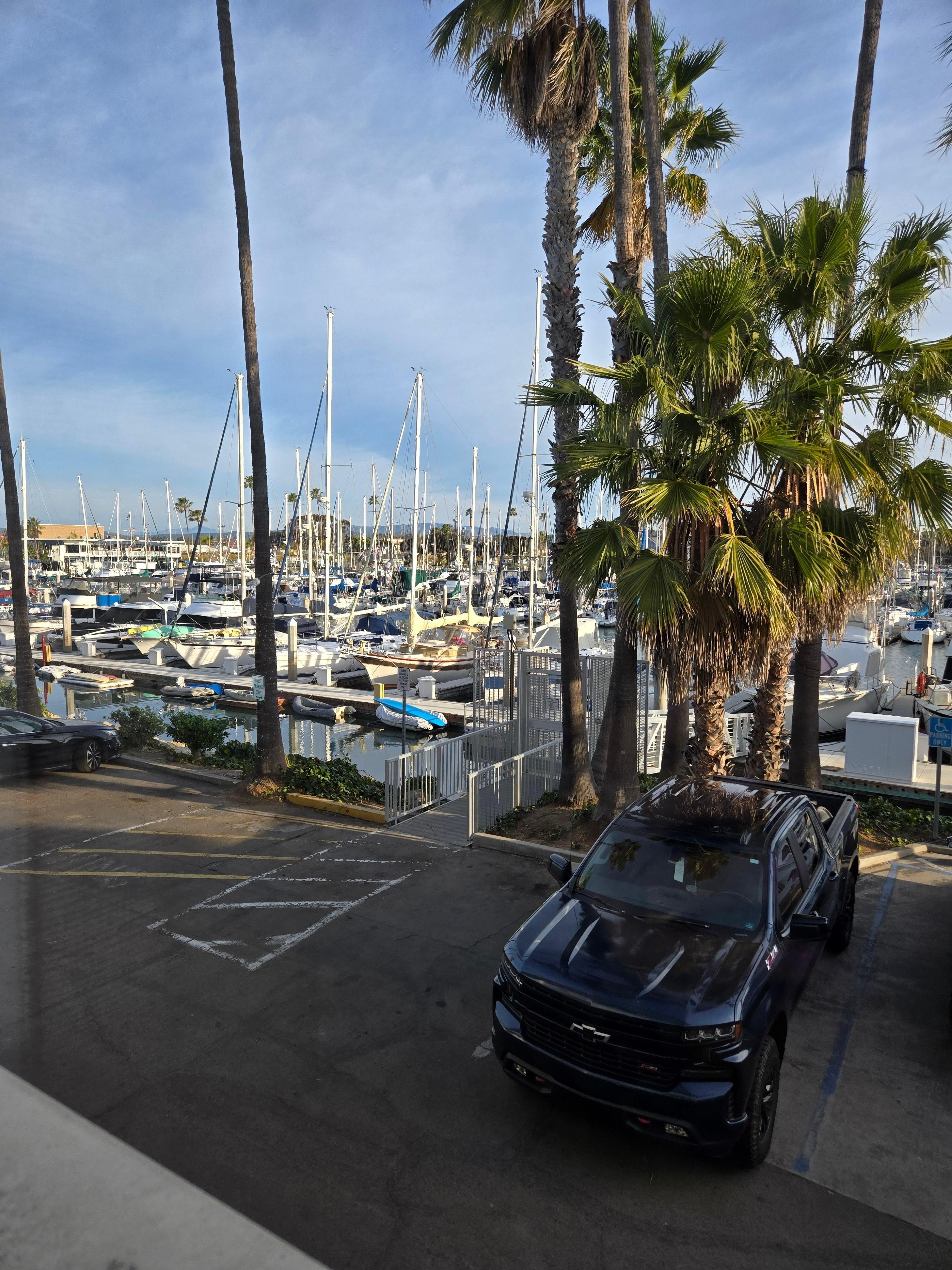The hotel is located next to the Oceanside marina. This is a view outside the room's window.