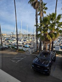 The hotel is located next to the Oceanside marina. This is a view outside the room's window.