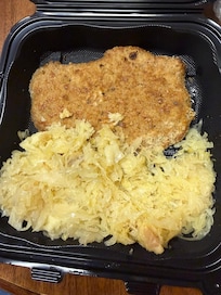 Weiner snitzel, sauerkraut and mashed potatoes. Delicious.