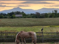 view of the barnyard and mountains