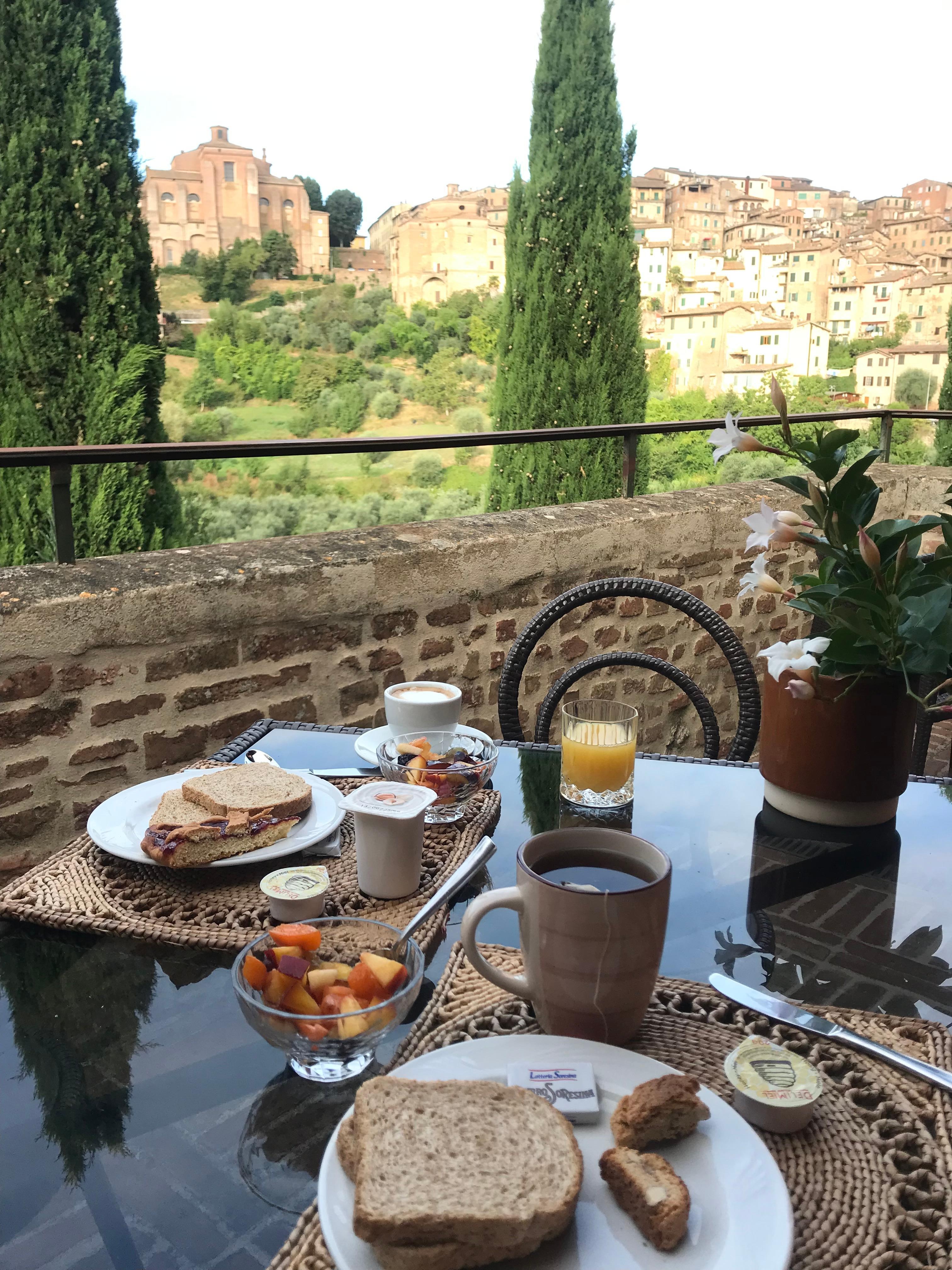 Vue de la terrasse au petit déjeuner