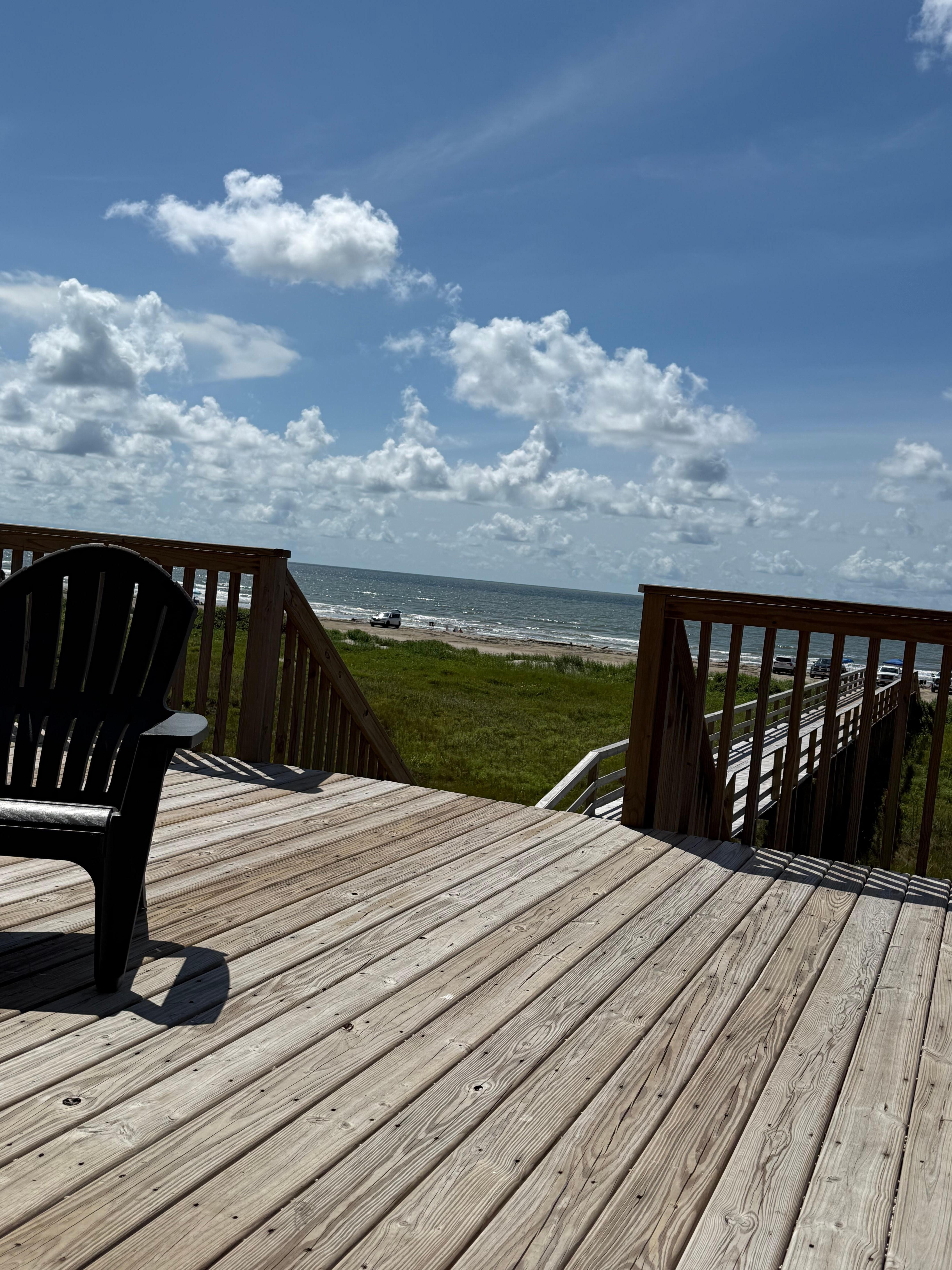 View of the beach from the bottom deck. 