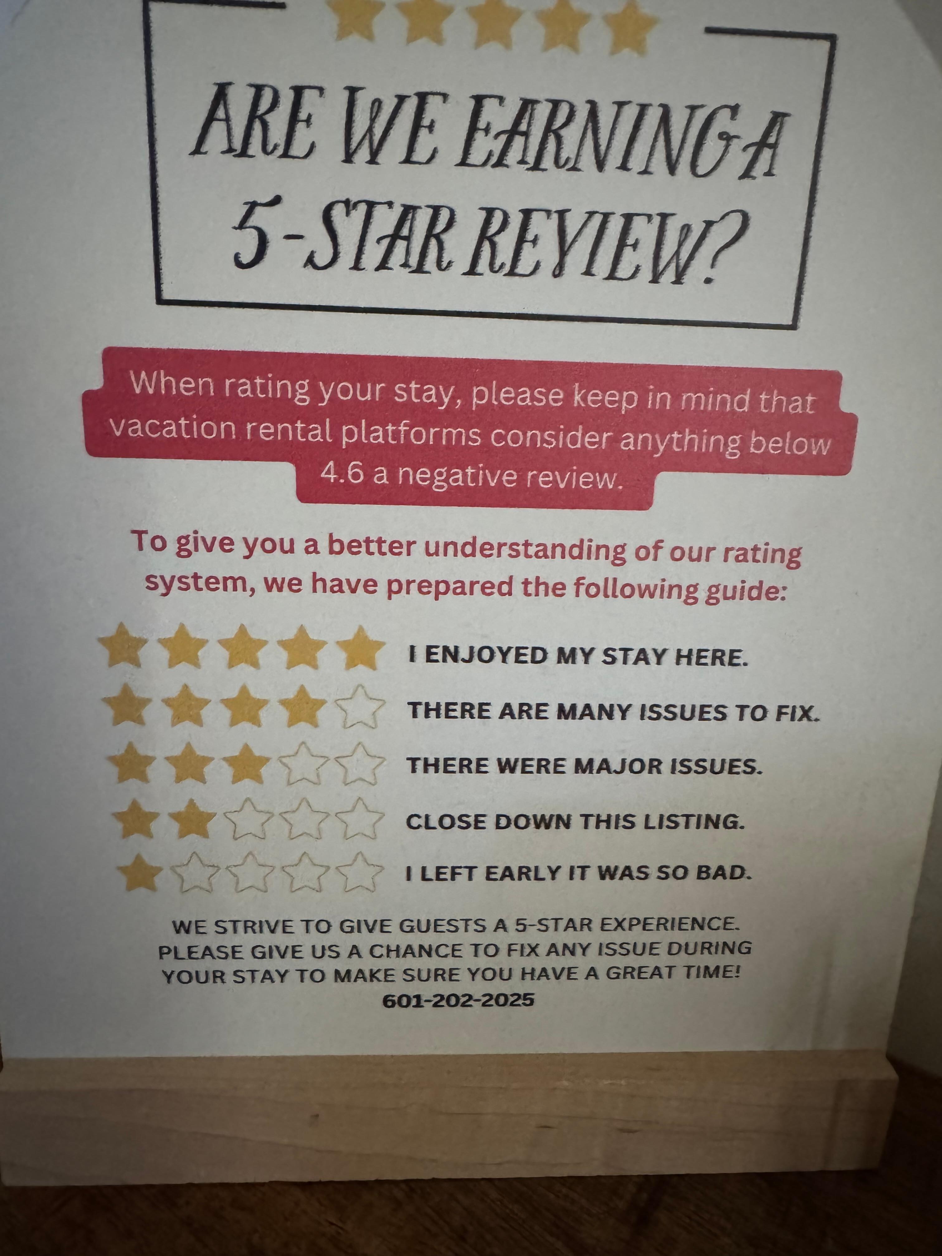 This was the owner’s idea of a star rating