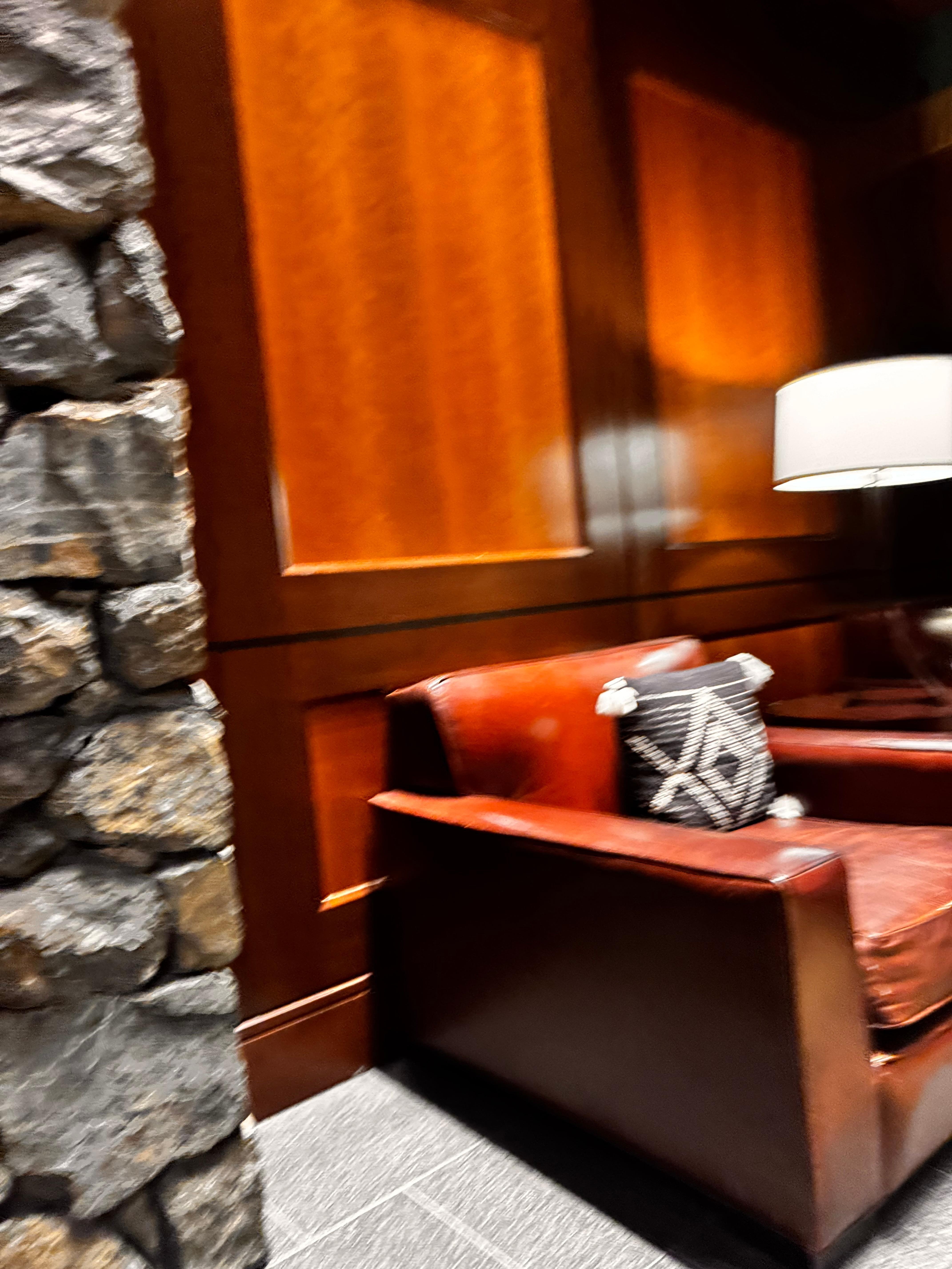 Warm wood and stone and comfortable chairs are in abundance 