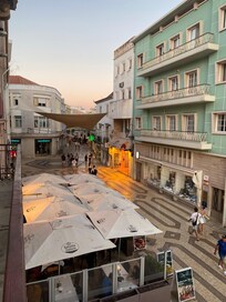 Looking down and west on the balcony