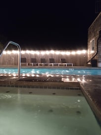 The spa and pool at night..