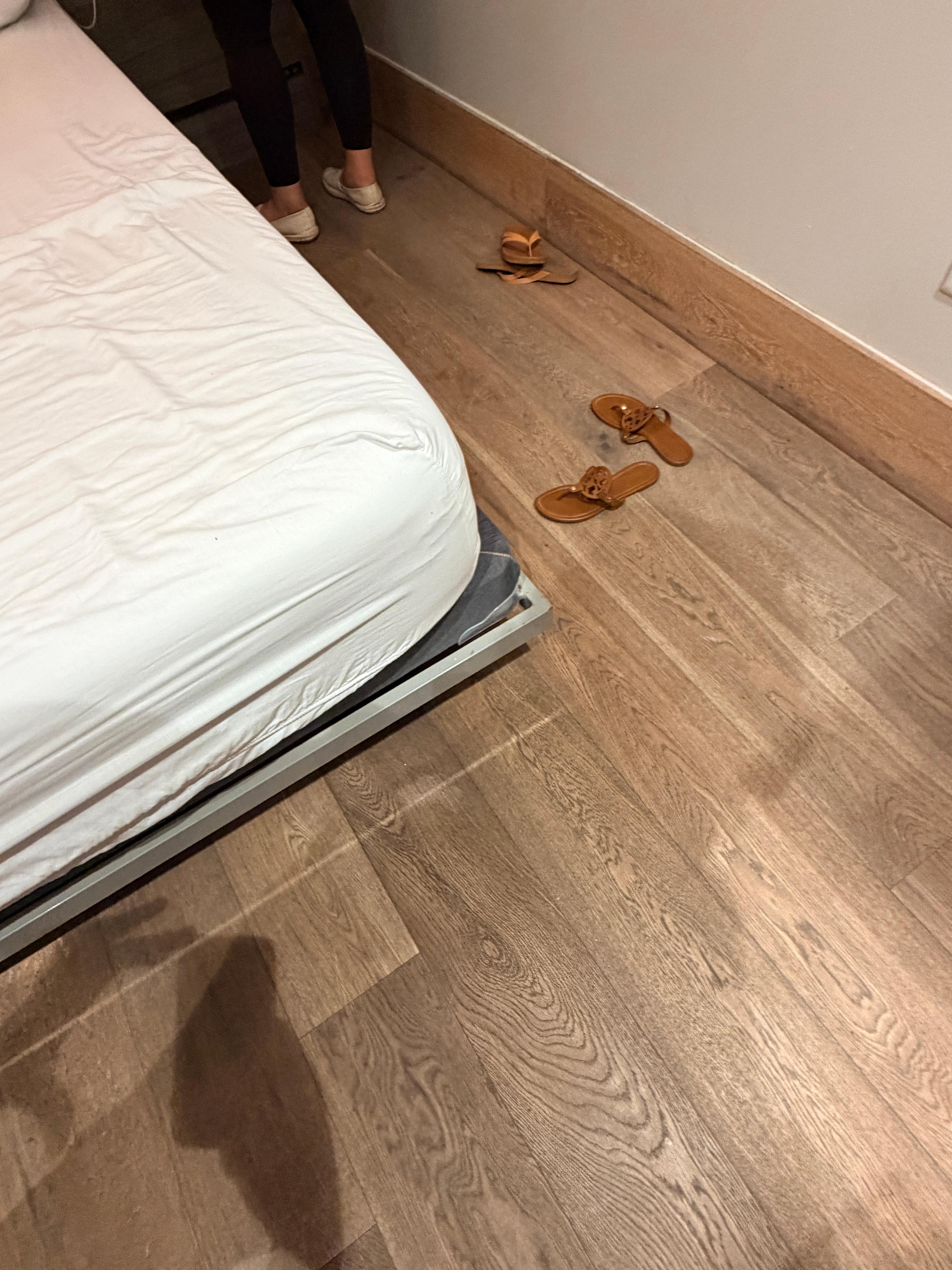 Metal frame sticks way out.  Dangerous at night.  I know from experience. 