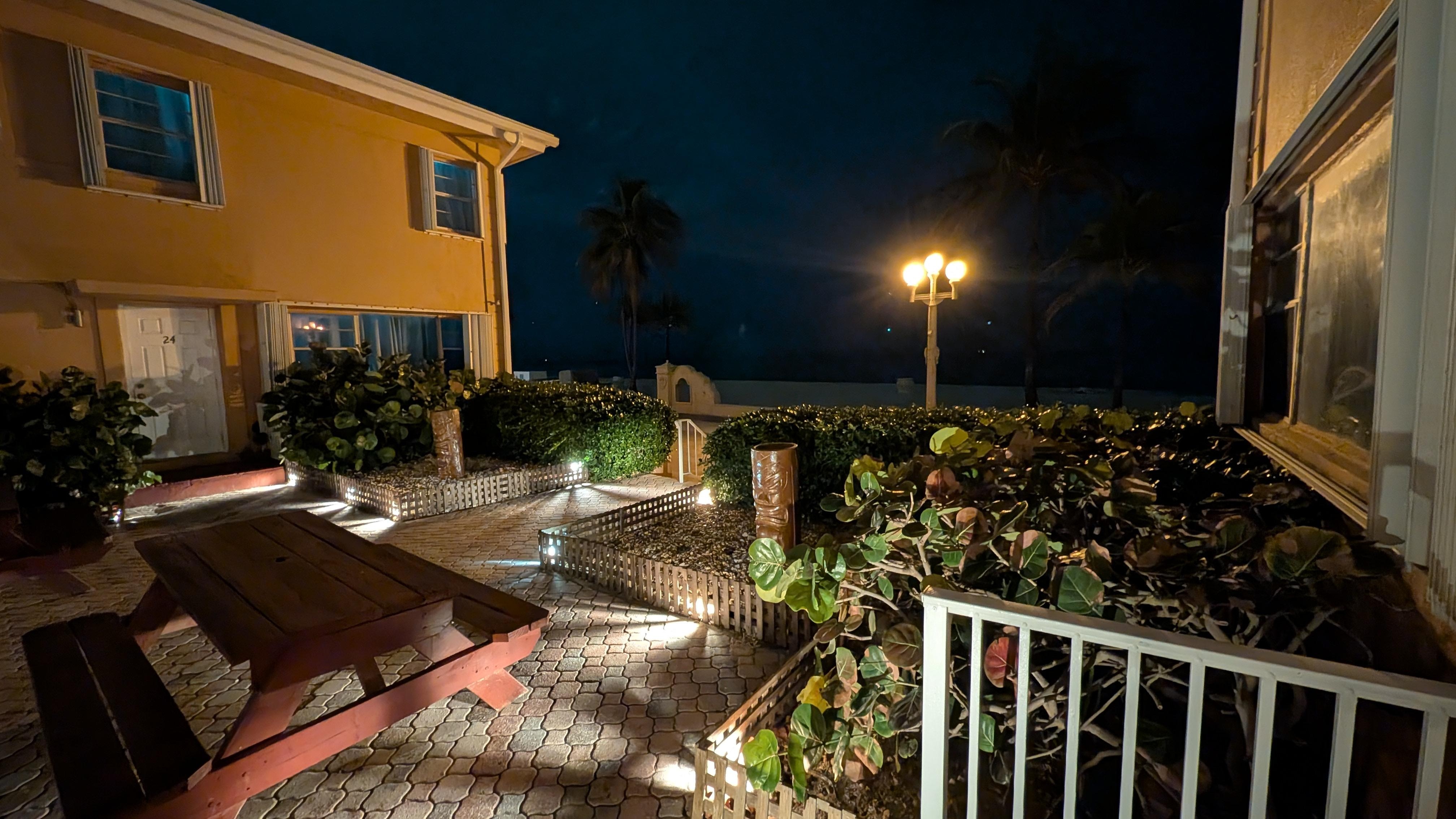 Nighttime view outside our front door