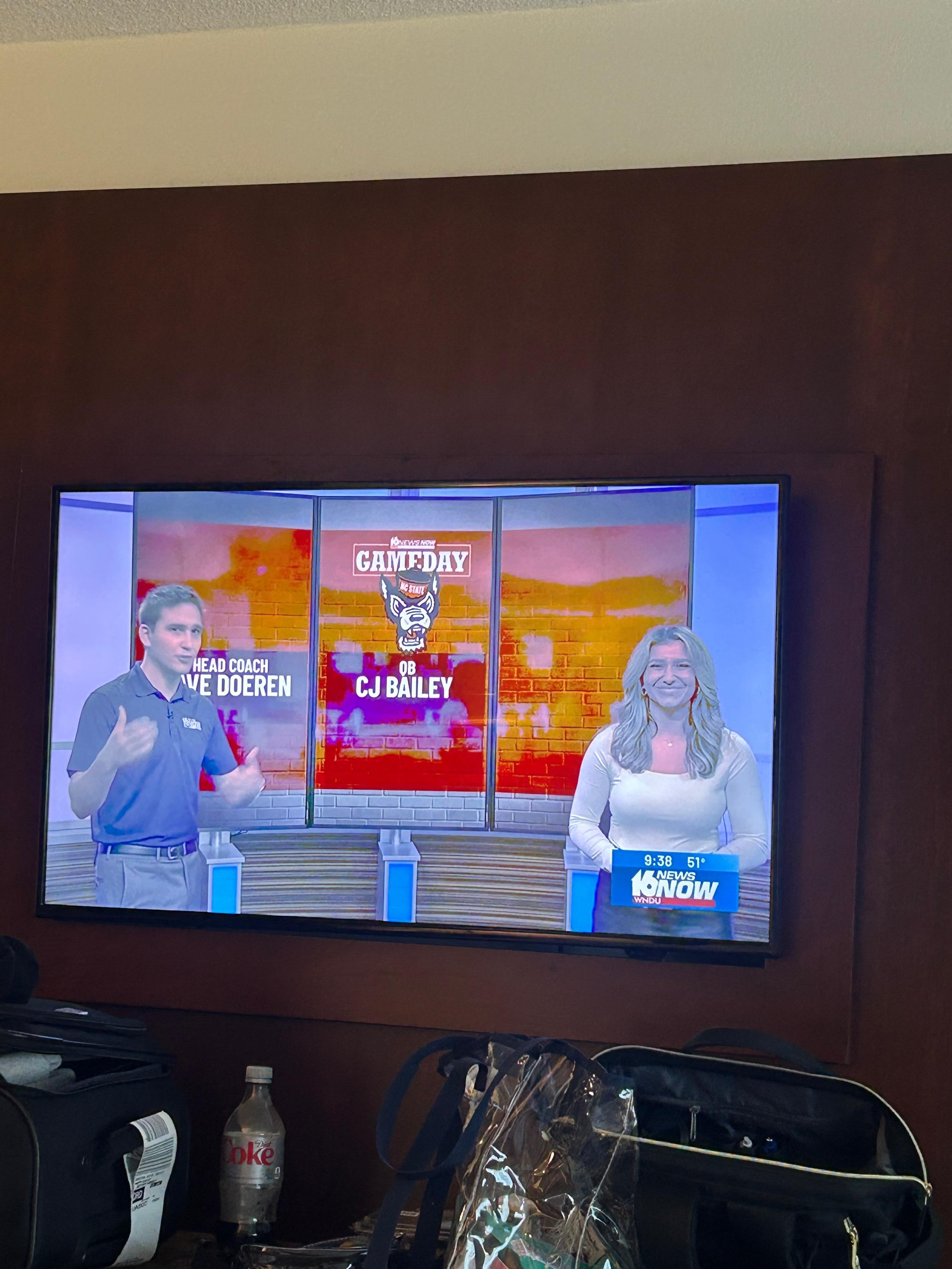 Color on tv was out  so everything was pink or red