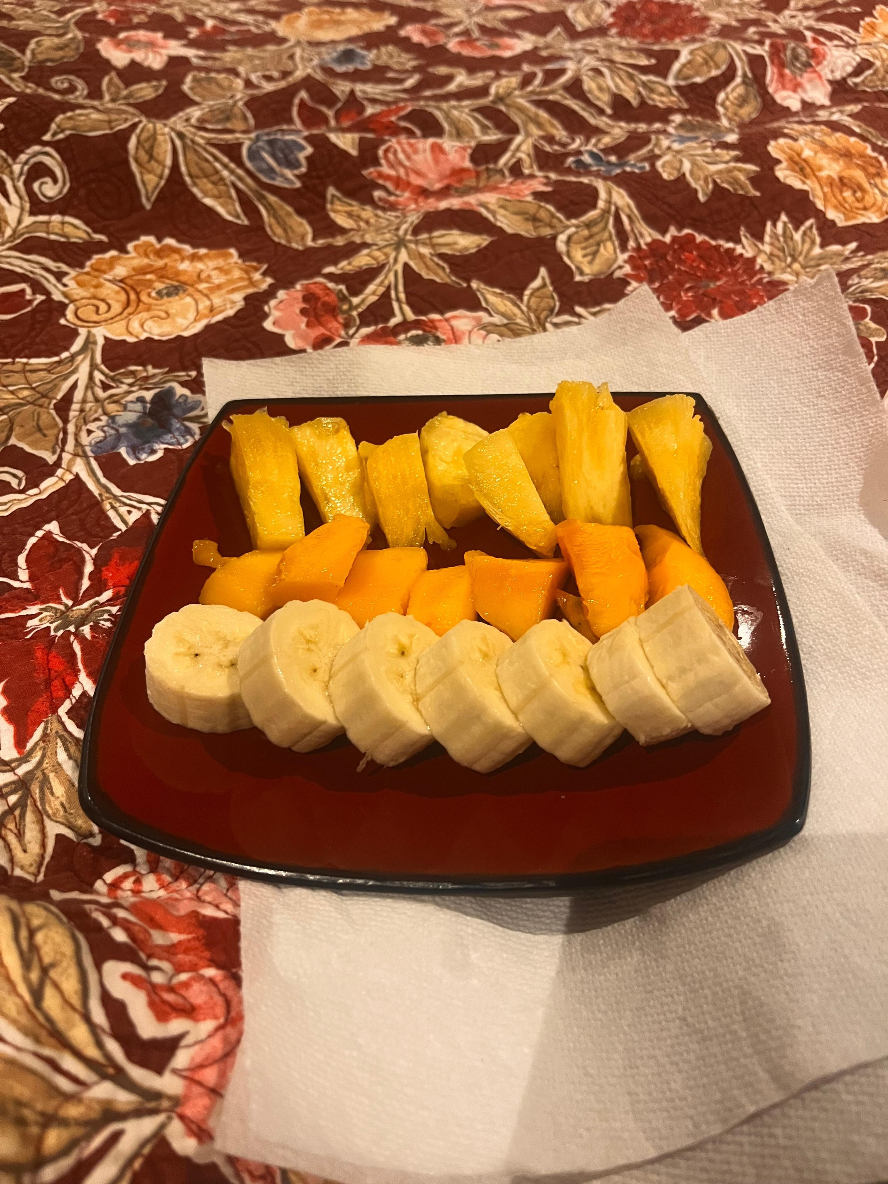 Fresh mango, pineapple and apple banana for breakfast!