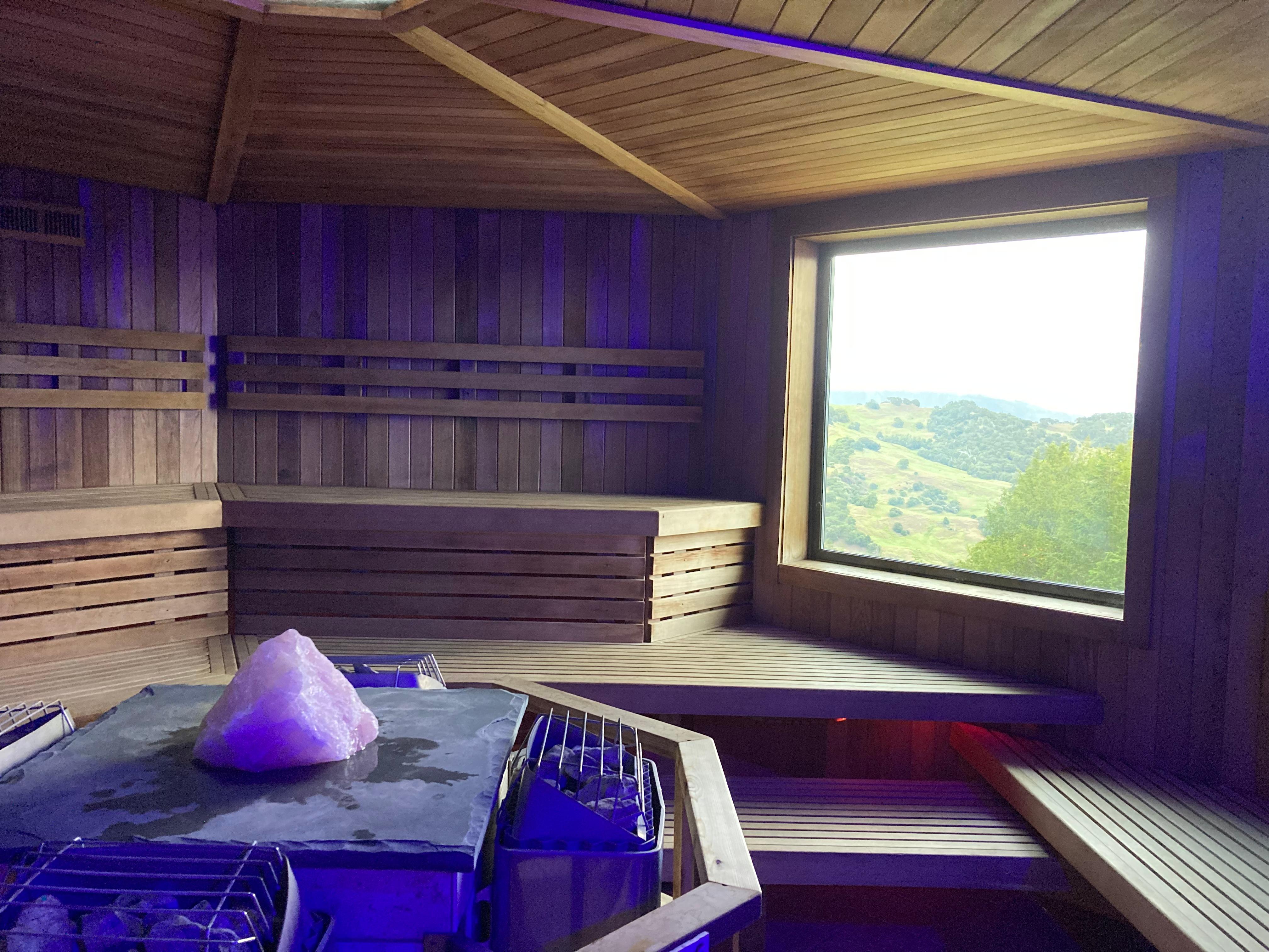 Sauna with mountain views