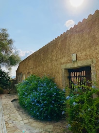 Blick vom Pool zum absperrbaren Tor