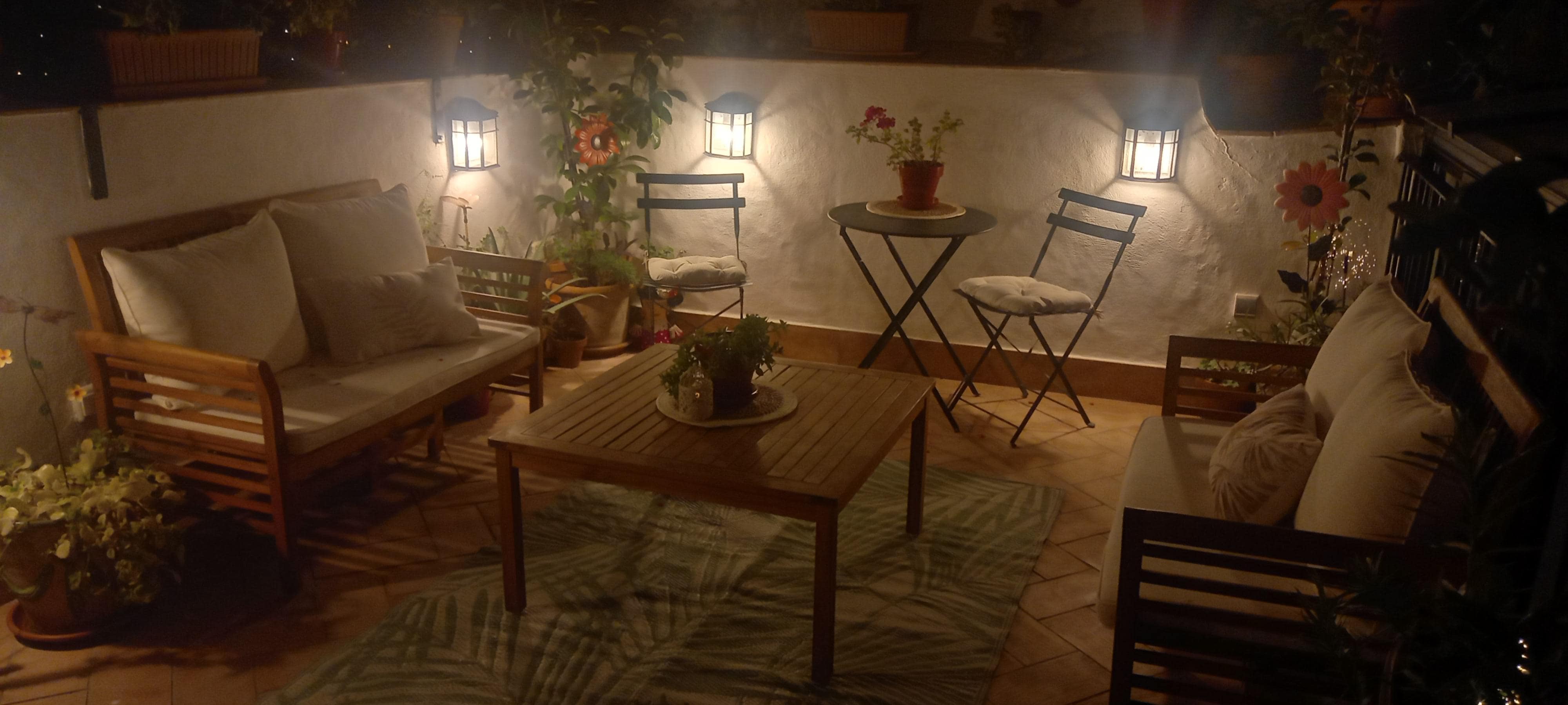 Part of the roof terrace by night