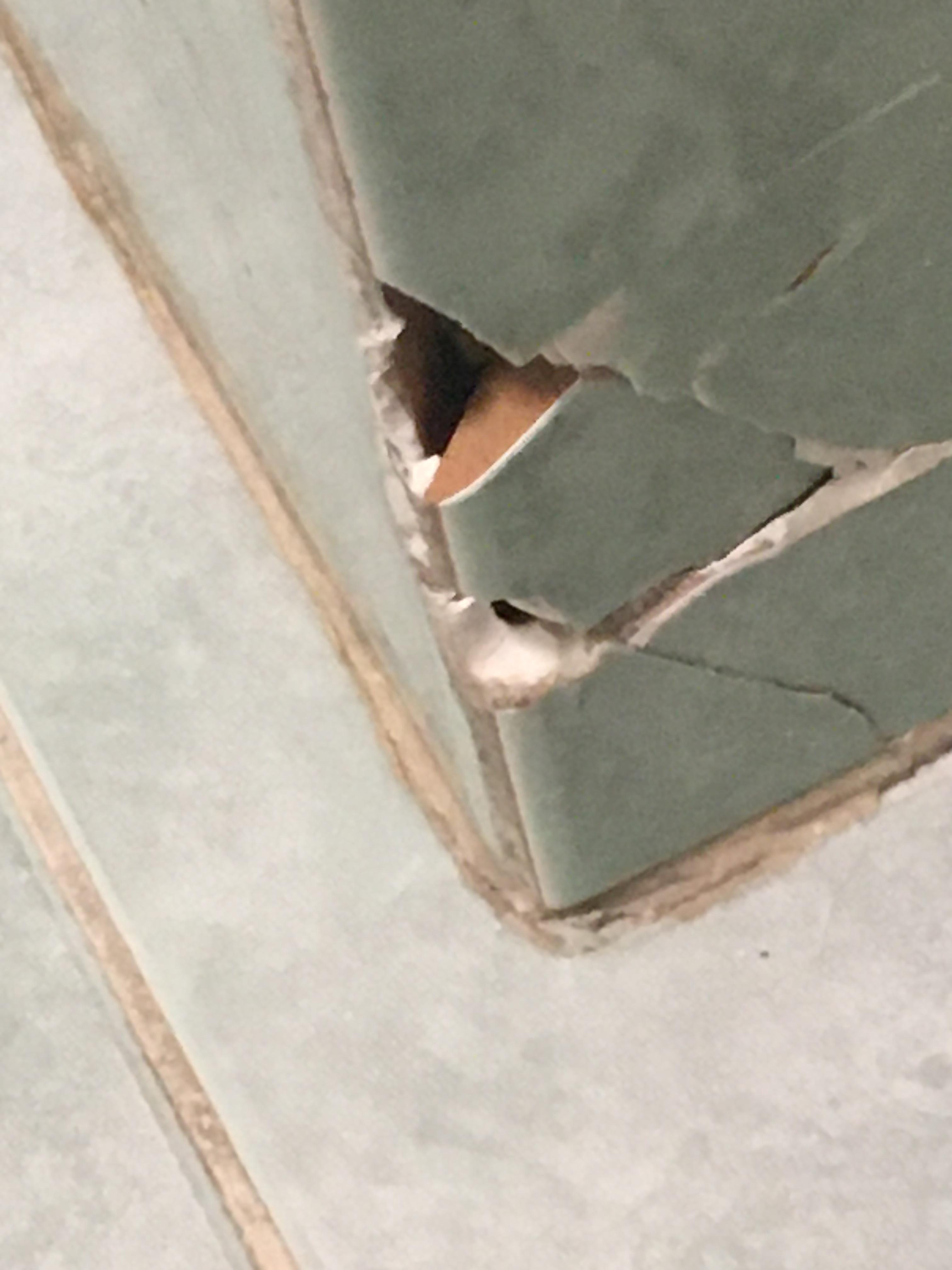 Broken tiles in bathroom