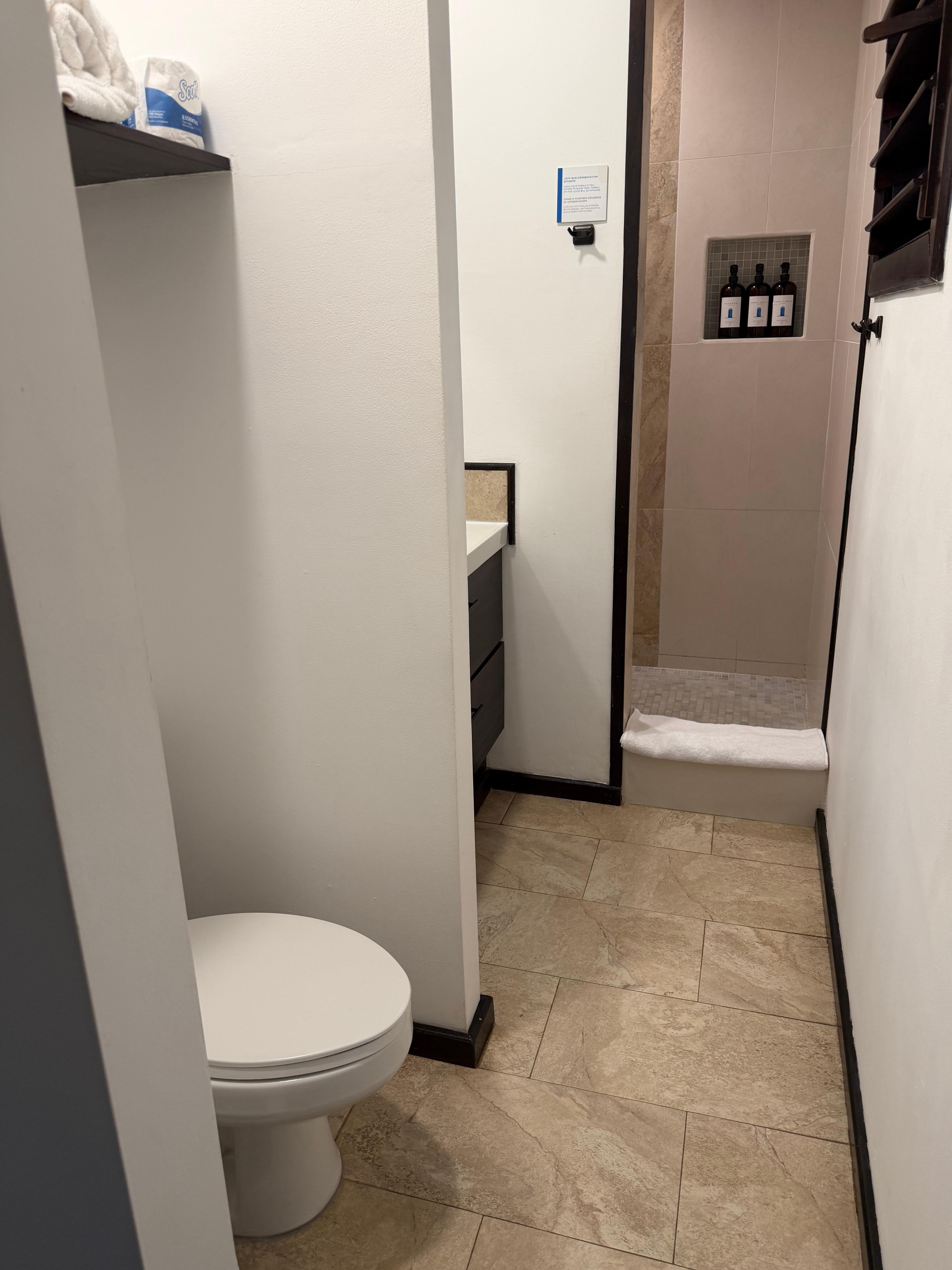 The bathroom was a little narrow but very clean and nice toiletries.