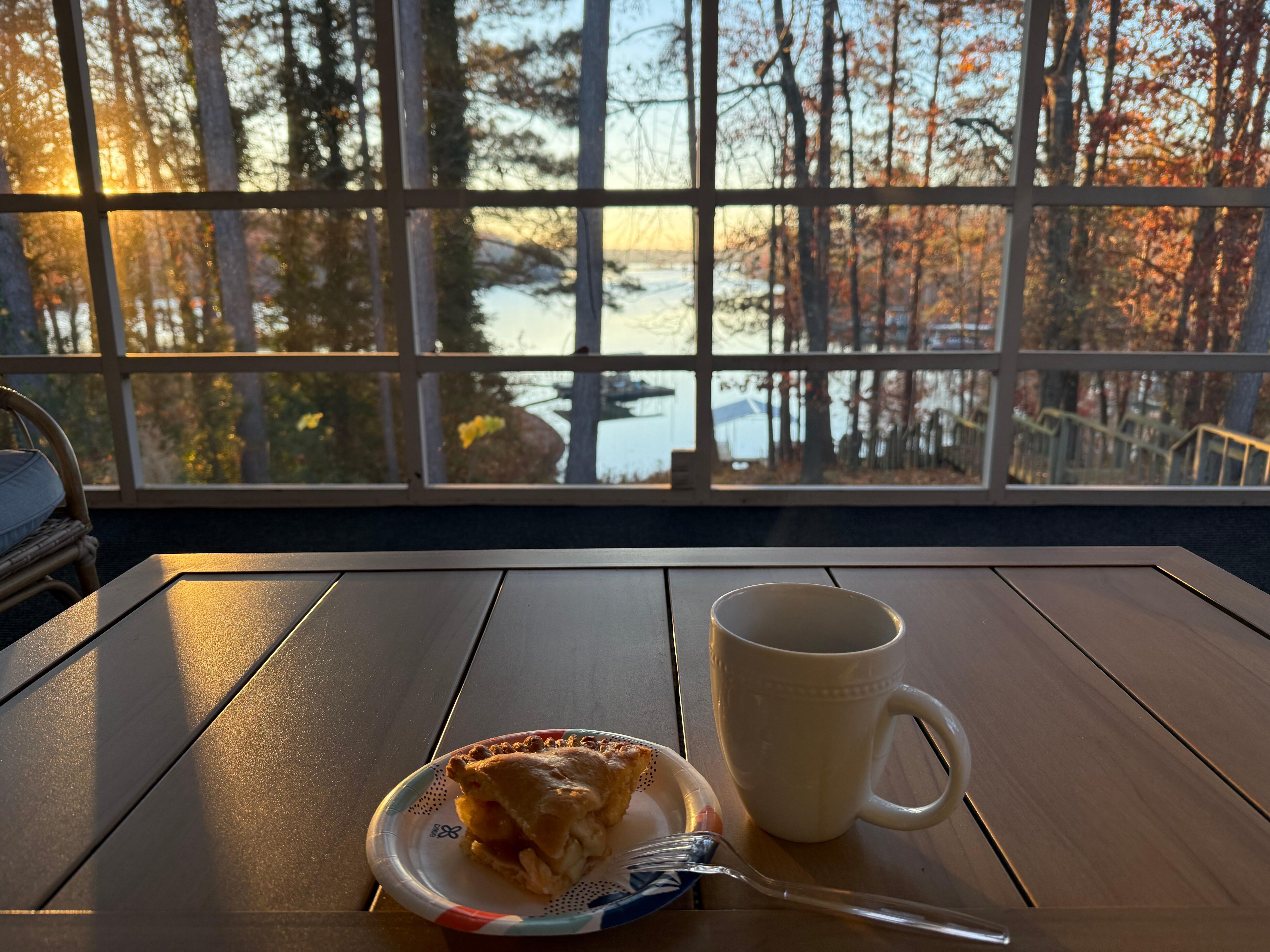 Morning coffee and left over apple pie-breakfast of champions!