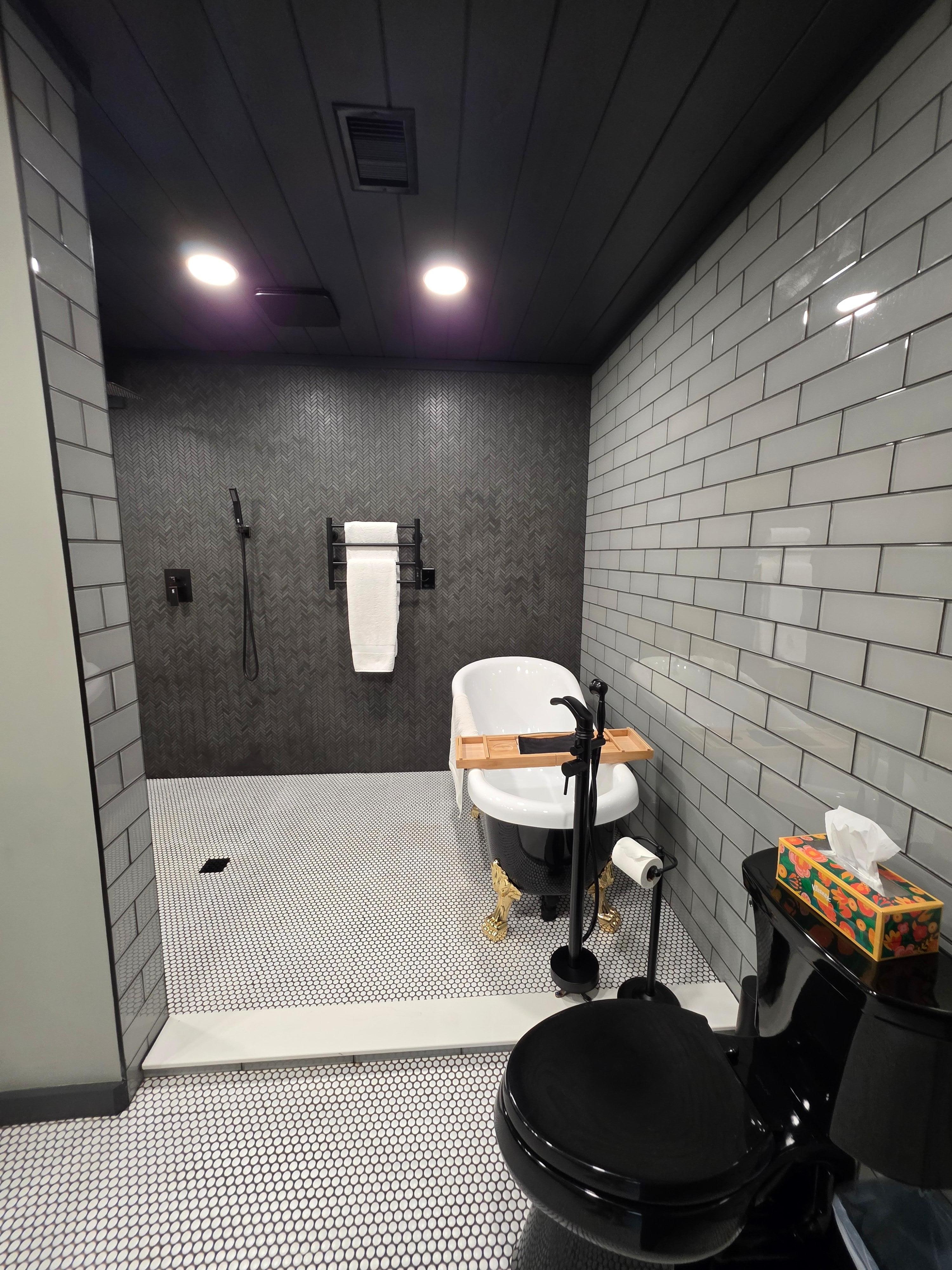 The beautiful master bath. Watch out for the slippery step!