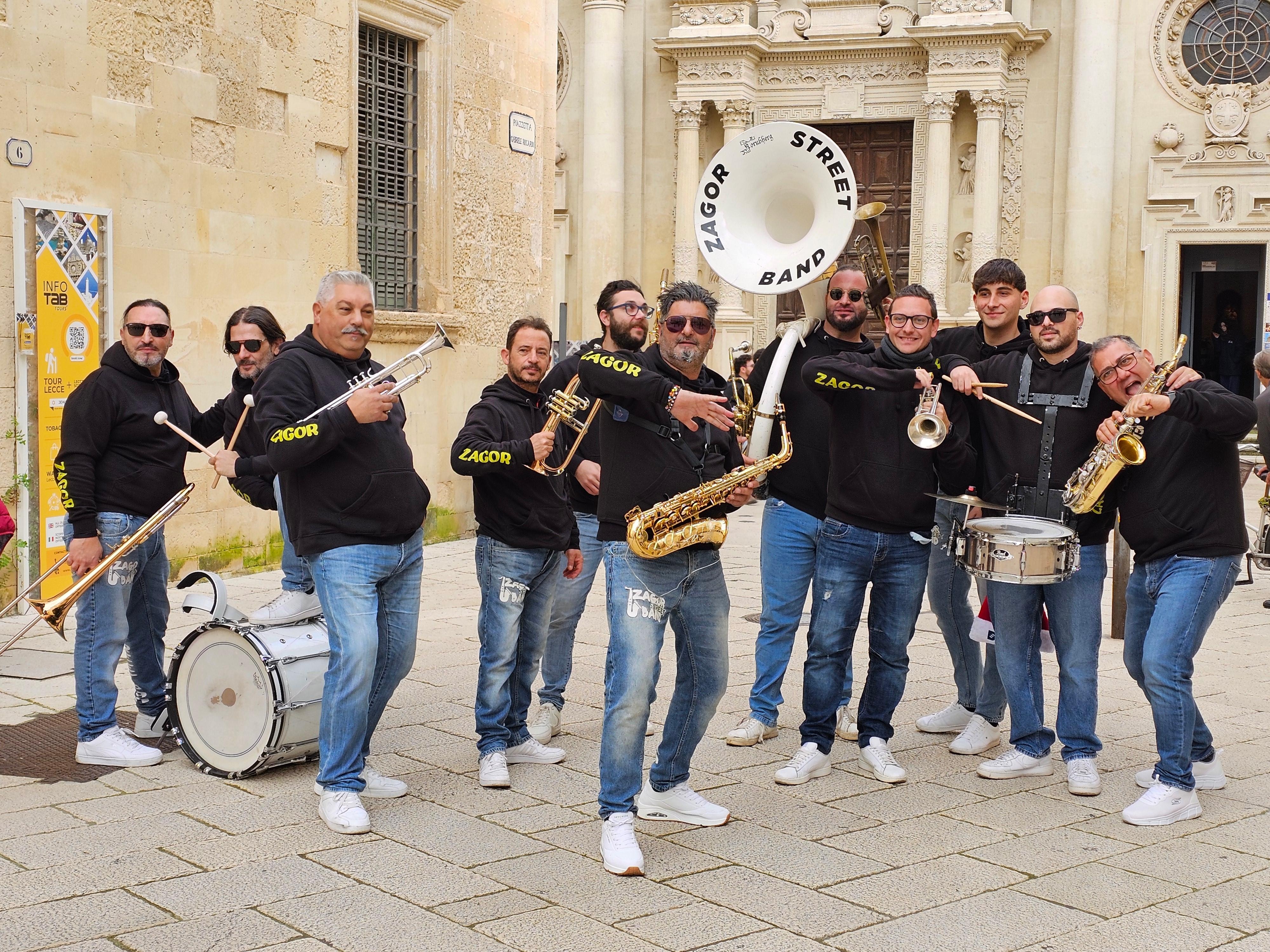 Great street band performing in front of hotel