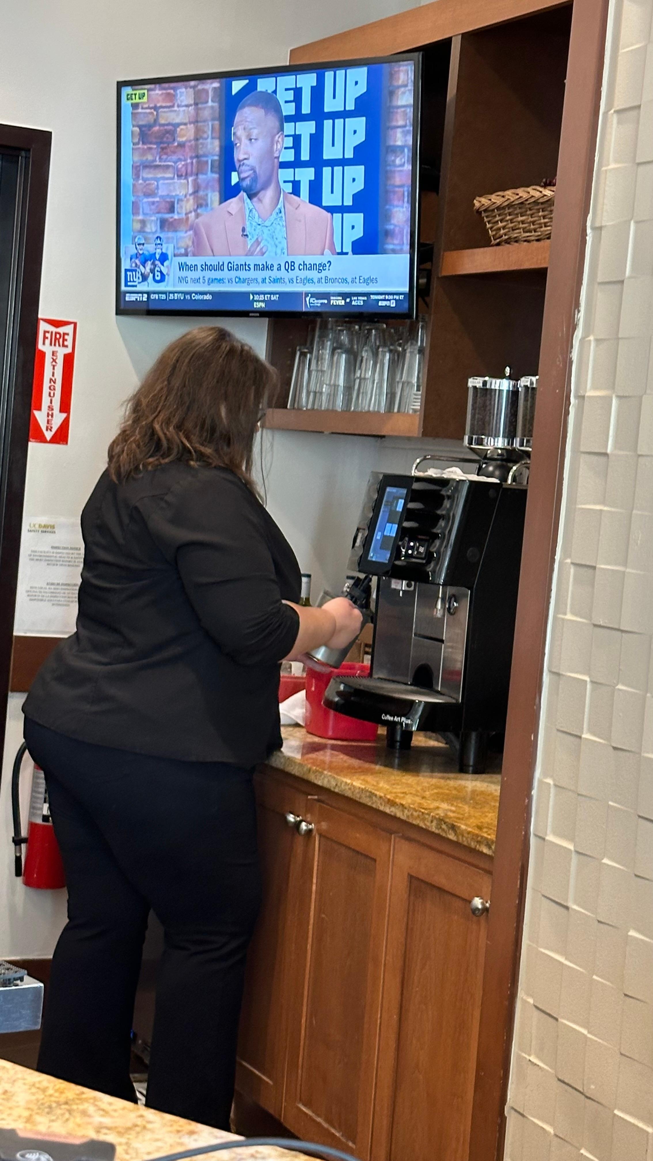 Staff member going out of her way to make me a hot chocolate. 