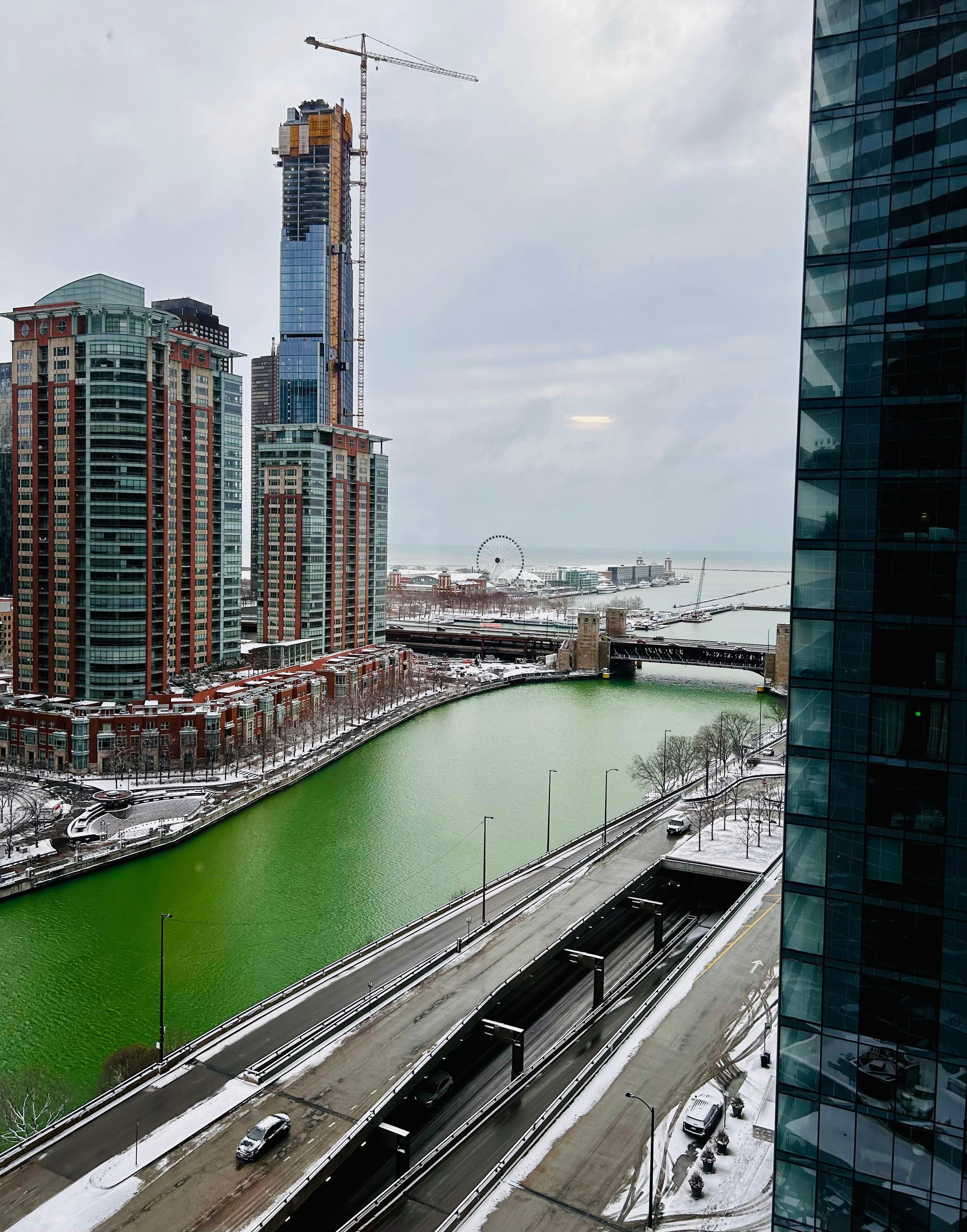This was taken St. Patrick’s Day weekend when the Chicago River is turned green 🍀