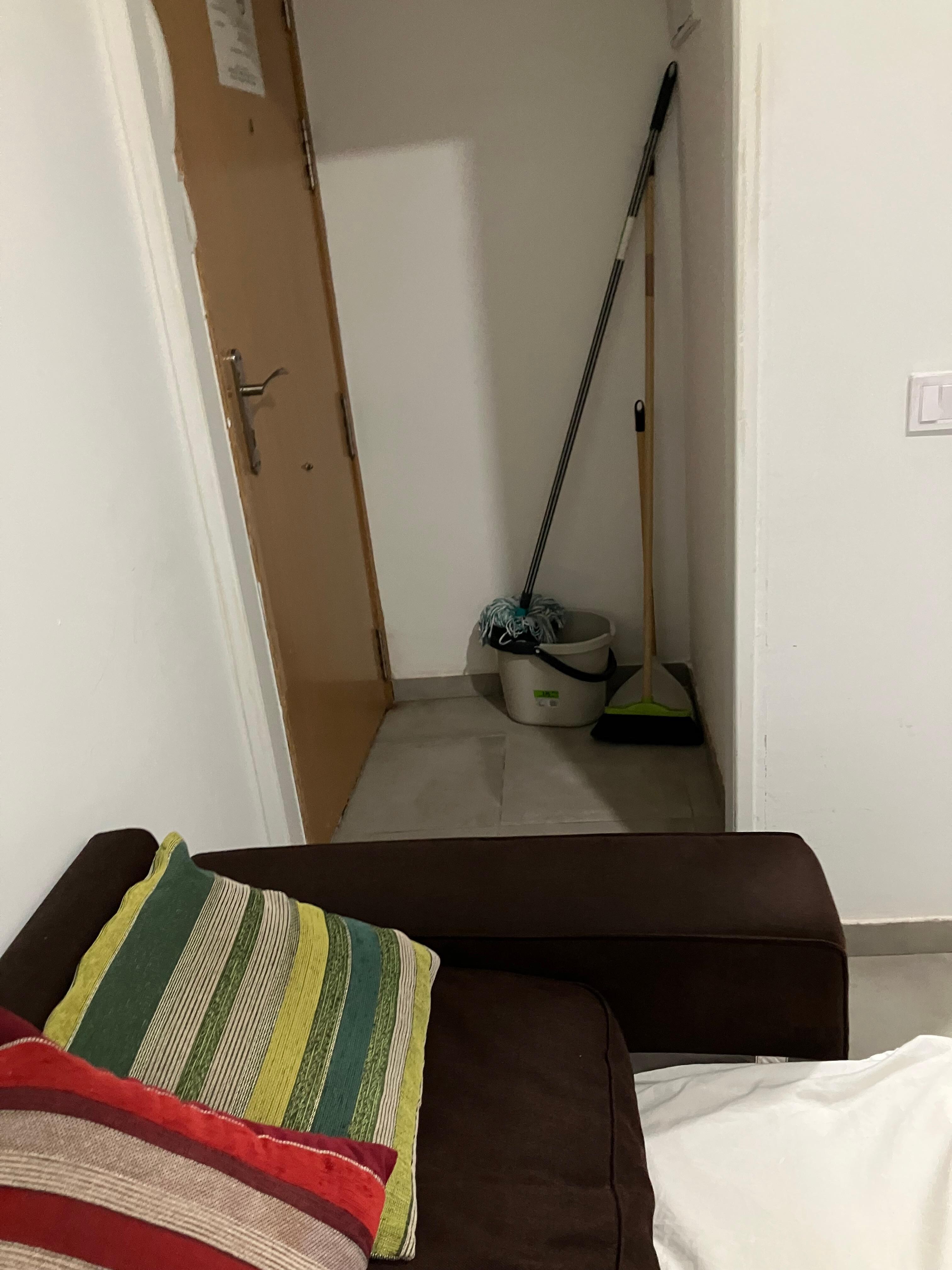 The cleaning tools on the leaving area with chemicals outside I have asthma 
