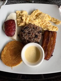 “American” breakfast which also inc. fresh fruit bowl, coffee, fresh squeezed juice and basket of pastries